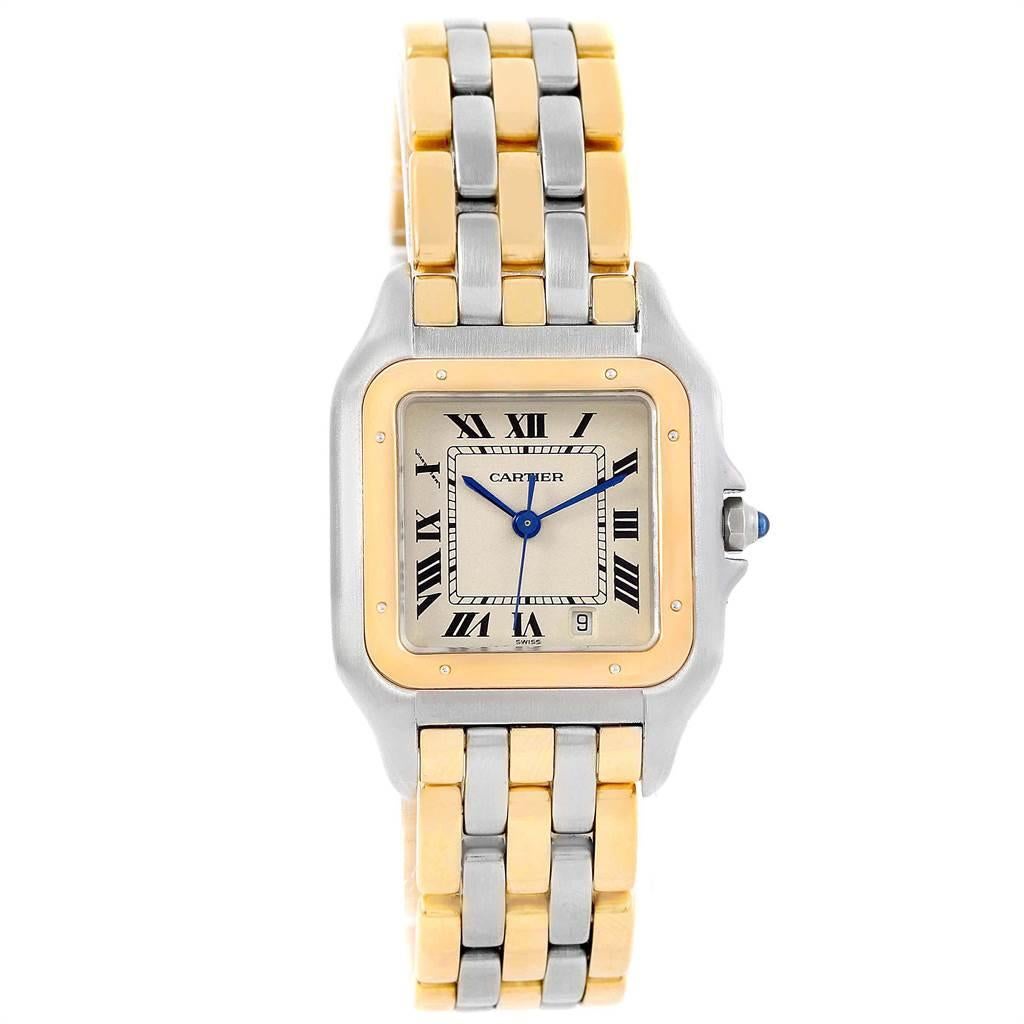 Cartier Panthere Large Steel 18 Karat Yellow Gold Three-Row Watch W25028B6 In Excellent Condition For Sale In Atlanta, GA