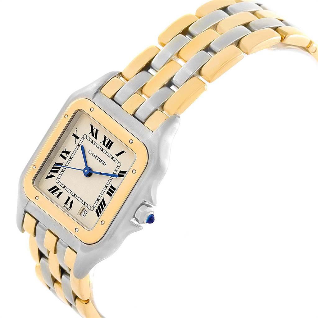 Women's or Men's Cartier Panthere Large Steel 18 Karat Yellow Gold Three-Row Watch W25028B6 For Sale
