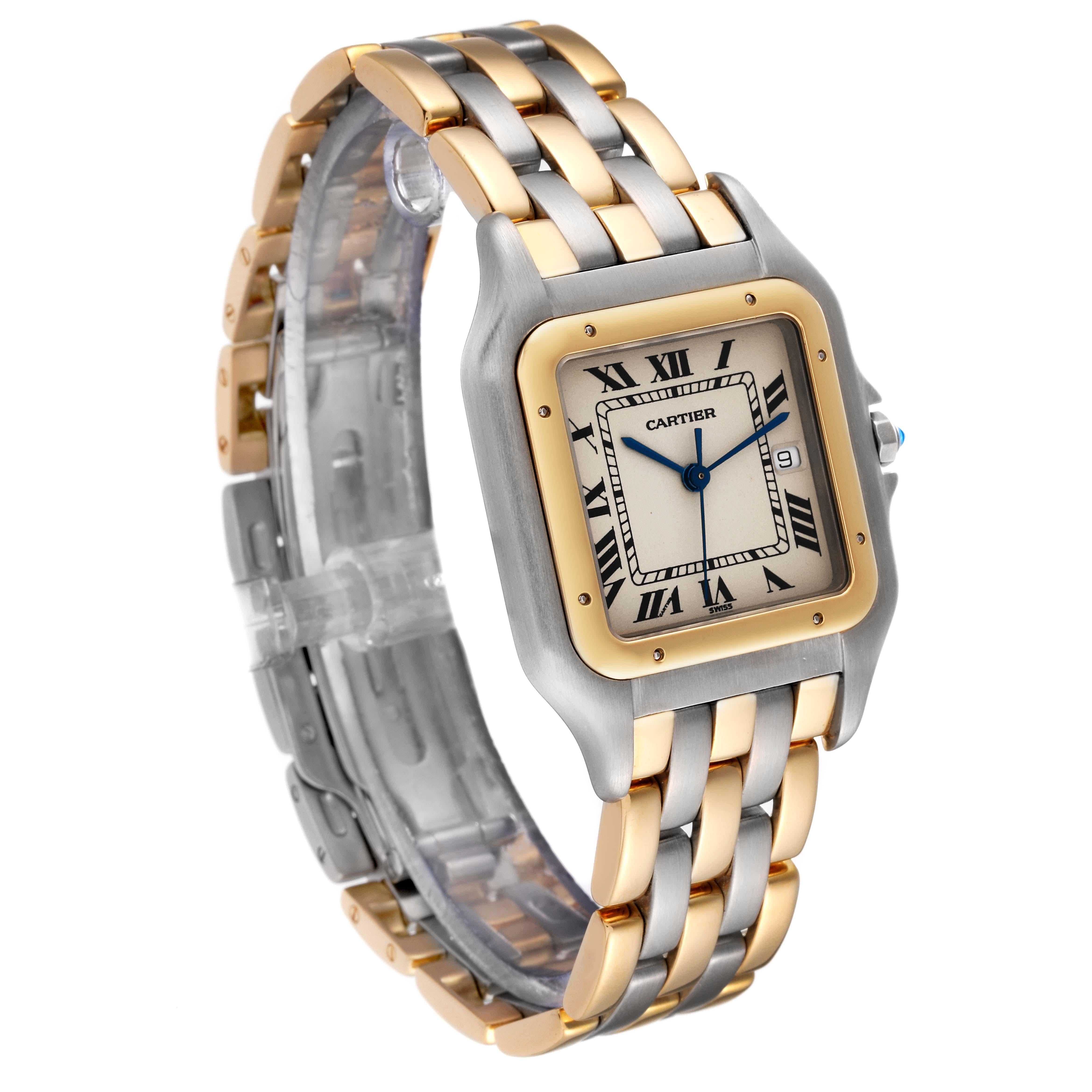 Cartier Panthere Large Steel Yellow Gold Three Row Quartz Mens Watch 183957 In Good Condition In Atlanta, GA