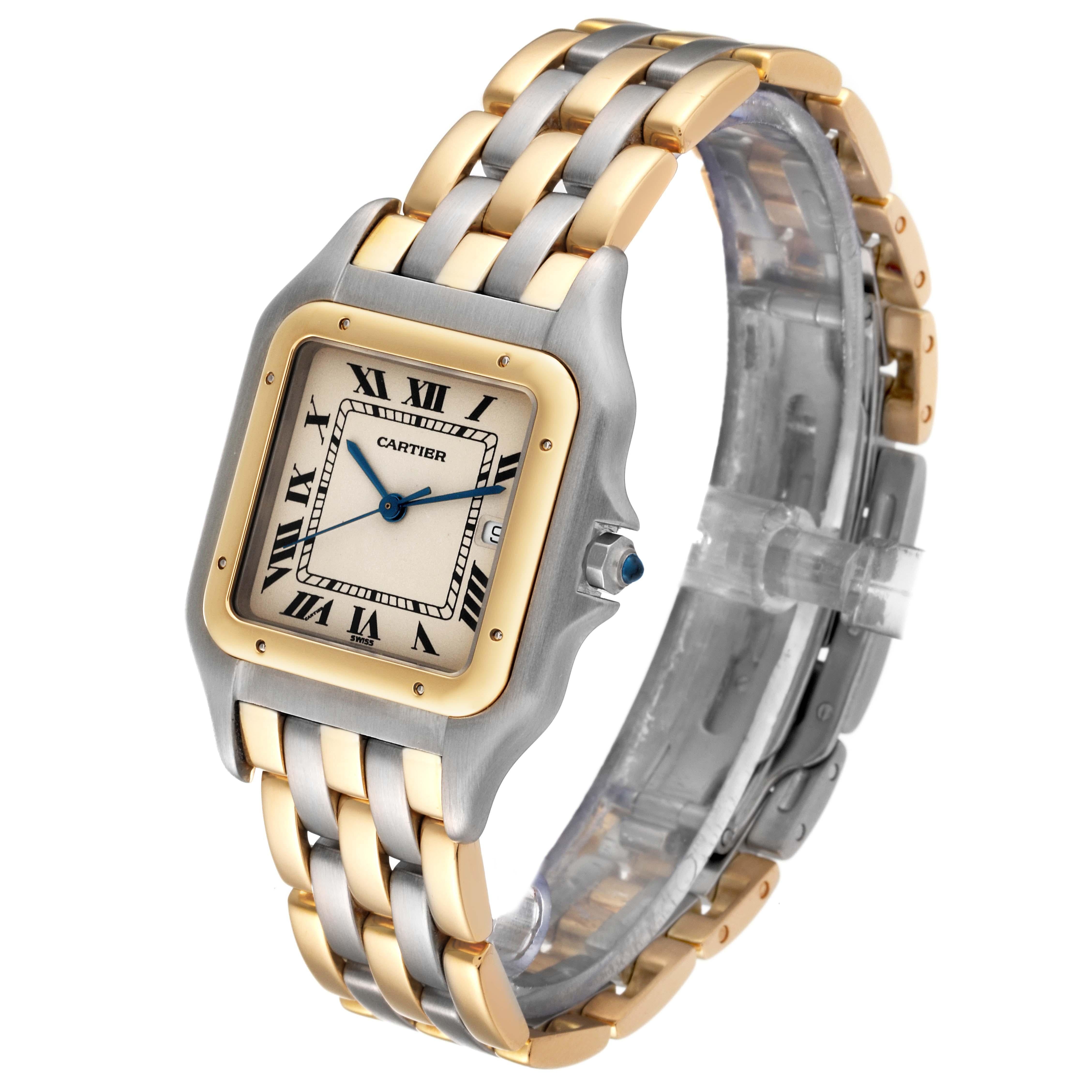 Cartier Panthere Large Steel Yellow Gold Three Row Quartz Mens Watch 183957 2