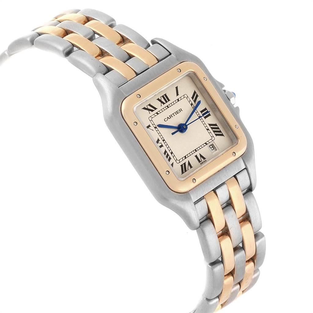 Women's or Men's Cartier Panthere Large Steel Yellow Gold Two Row Men's Watch W25028B8 For Sale