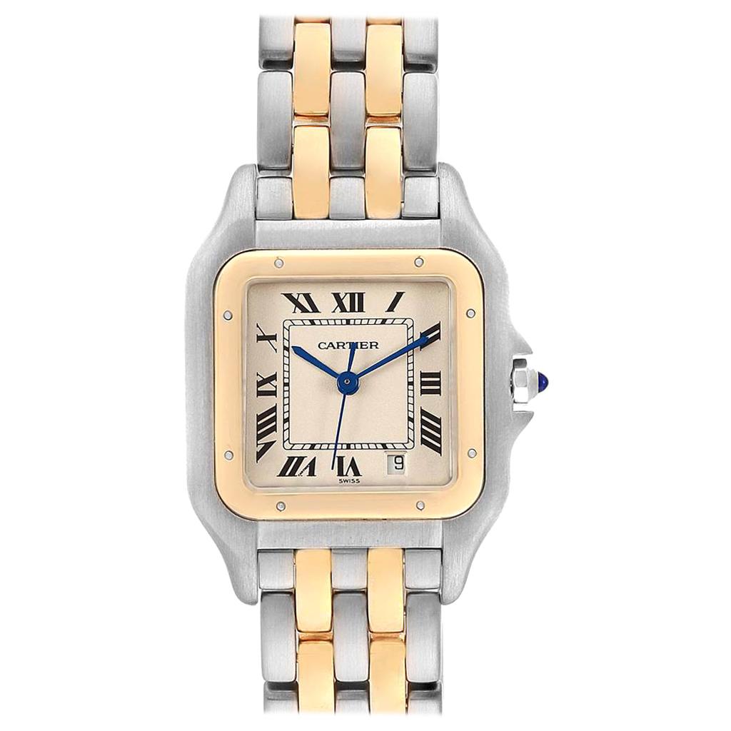 Cartier Panthere Large Steel Yellow Gold Two Row Men's Watch W25028B8 For Sale