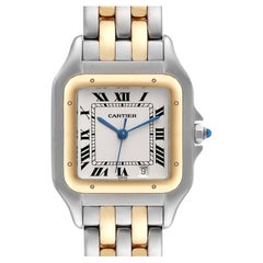 Cartier Panthere Large Steel Yellow Gold Two Row Watch W25028B8 Box Papers