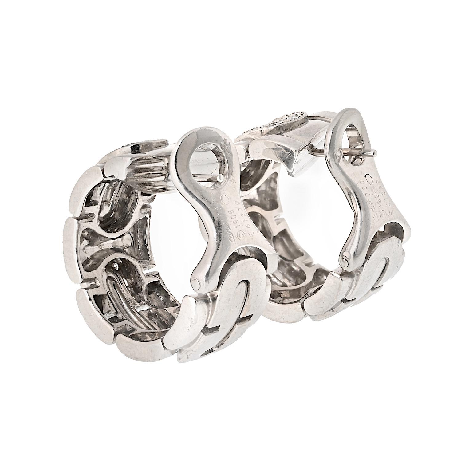 Cartier Panthere Maillon 18k White Gold Panthere Maillon Diamond Hoop Earrings For Sale 2