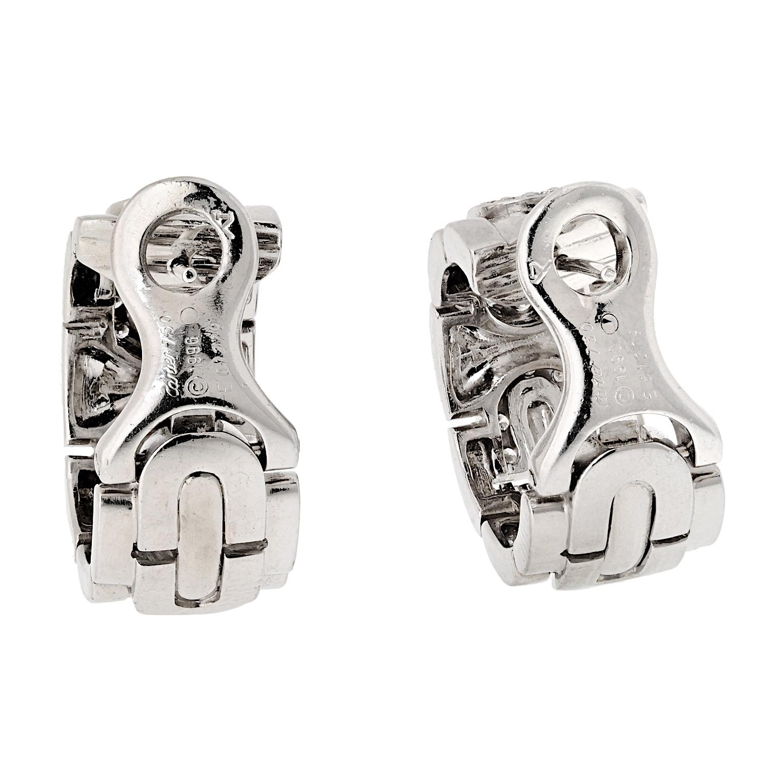 Cartier Panthere Maillon 18k White Gold Panthere Maillon Diamond Hoop Earrings For Sale 3