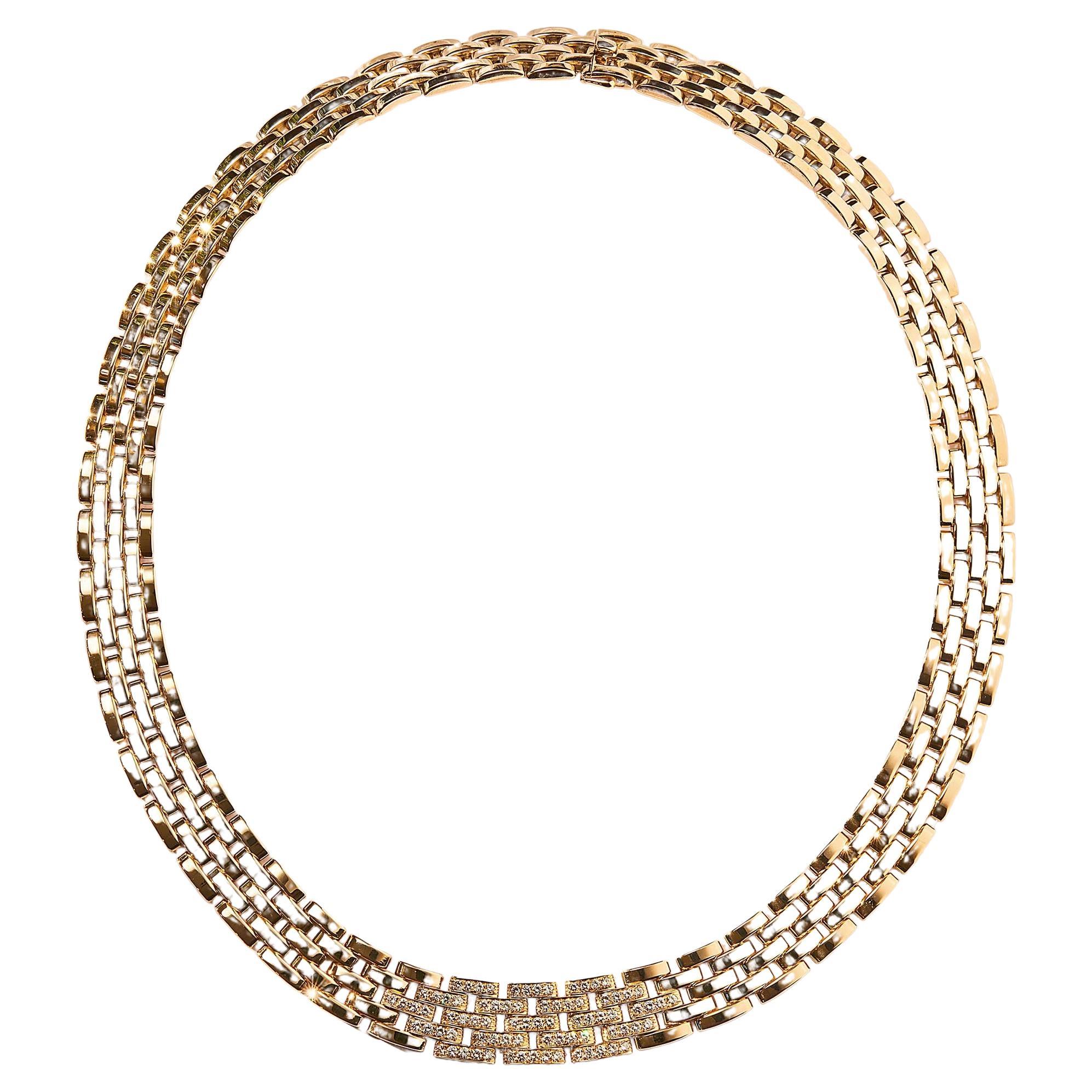Cartier Panthère Maillon Collier / Necklace 18k Gold with 1.58ct Diamonds For Sale