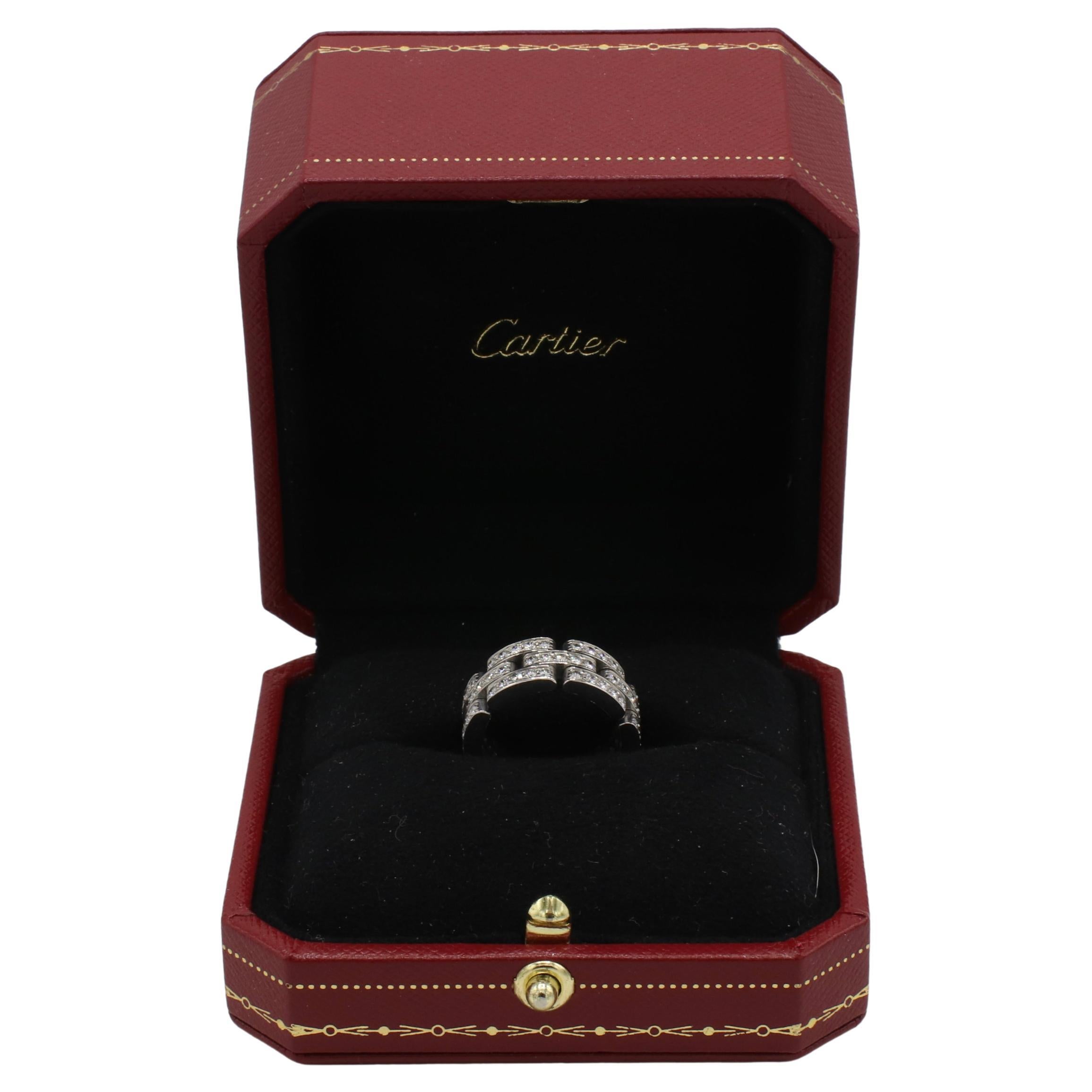 Cartier Panthere Maillon Anello a tre file di diamanti naturali in oro bianco 18 carati in vendita