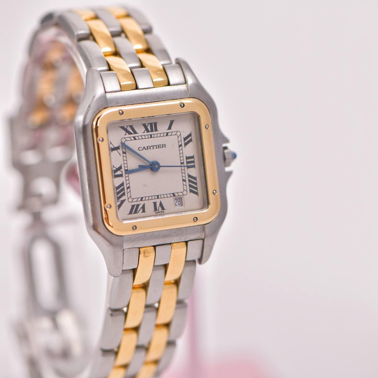 Cartier Panthère Medium Model Steel 18k Yellow Gold Watch W2PN0007 In Excellent Condition For Sale In Banbury, GB