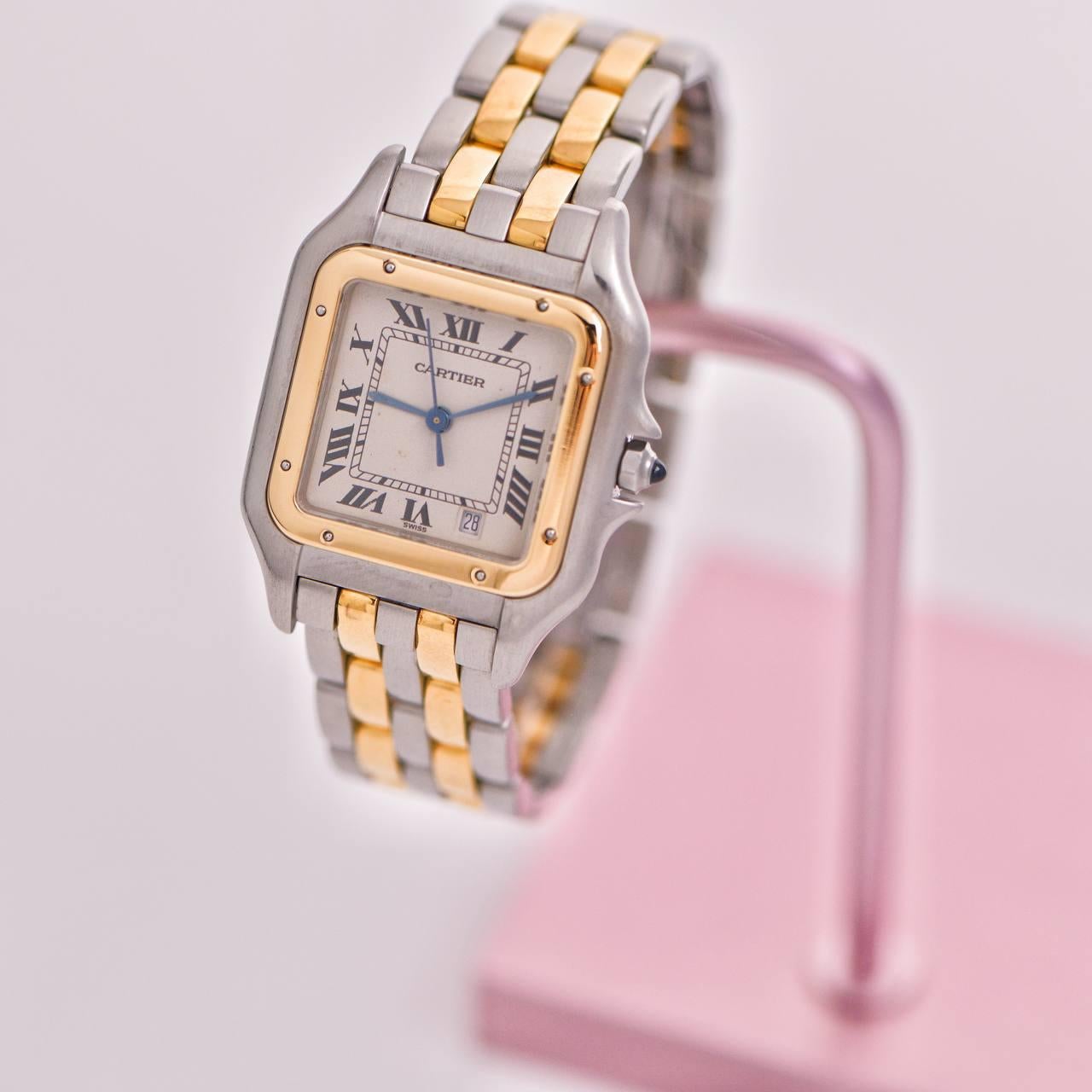 Cabochon Cartier Panthère Medium Model Steel & Rose Gold Watch W2PN0007 For Sale