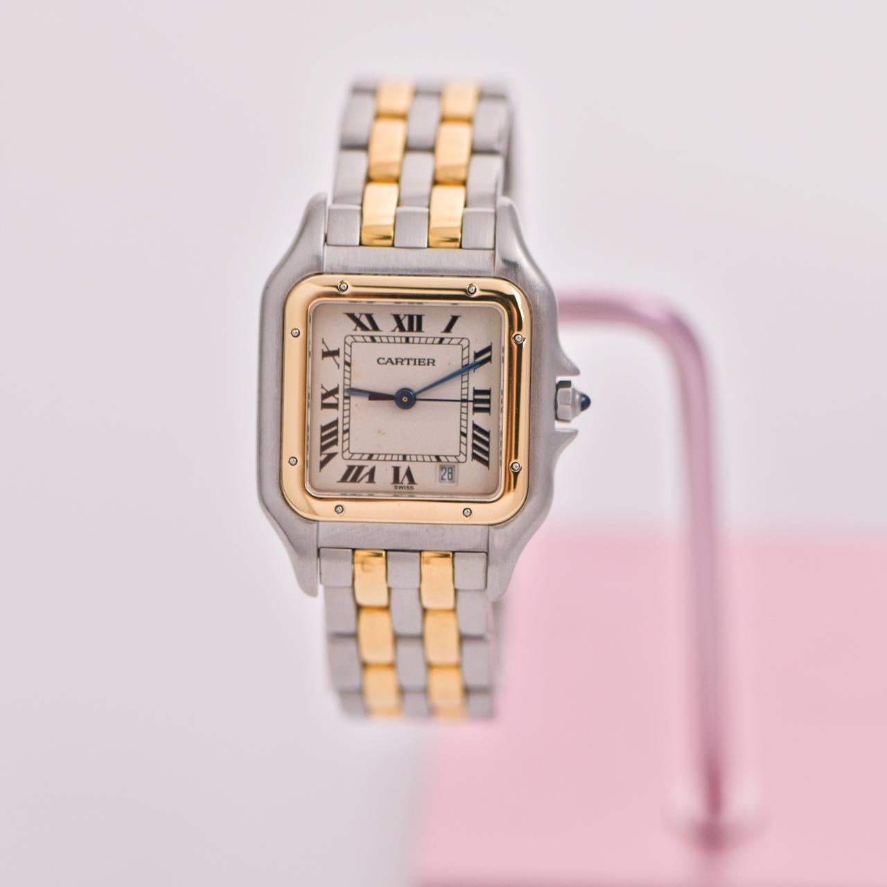 Women's or Men's Cartier Panthère Medium Model Steel & Rose Gold Watch W2PN0007 For Sale
