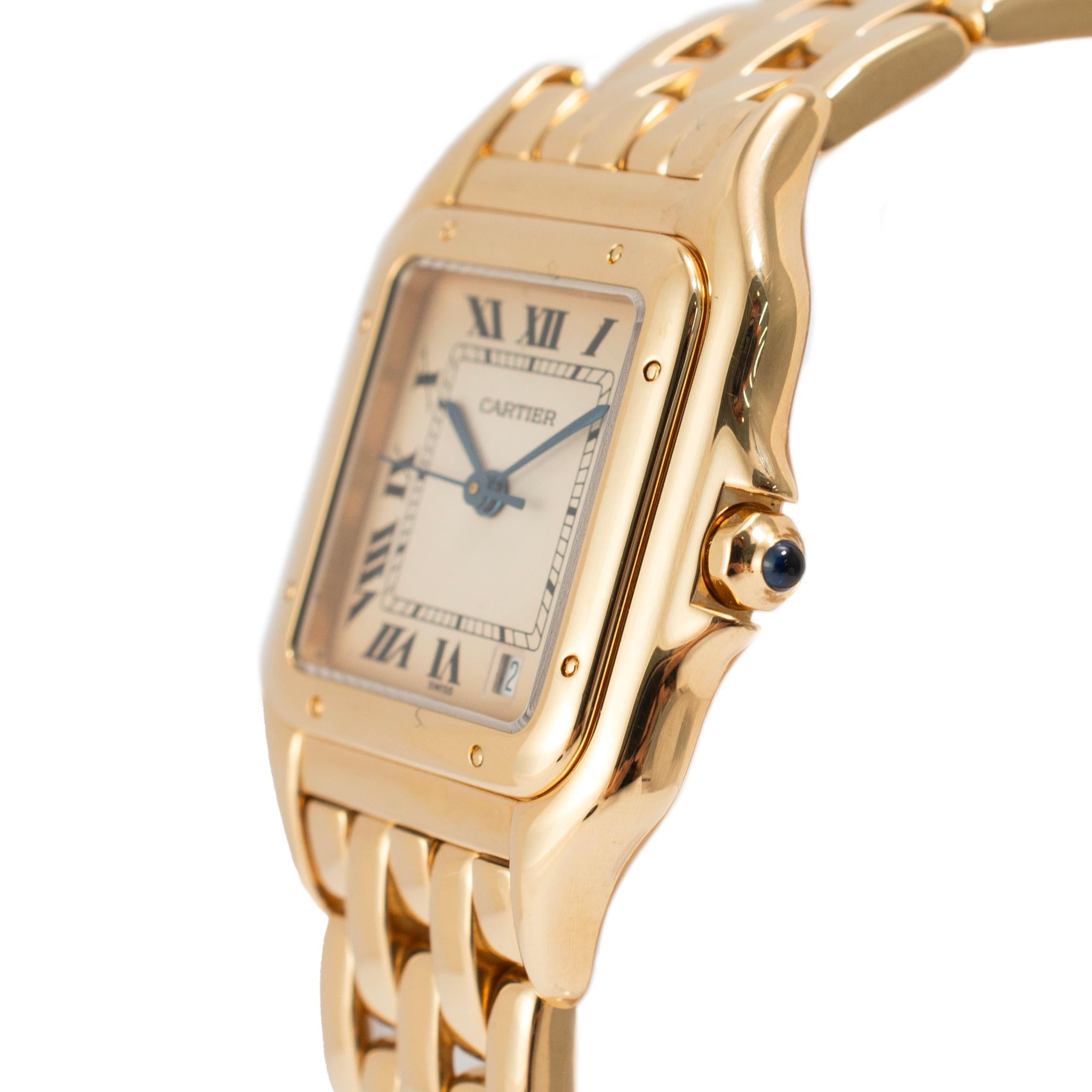 Cartier Panthere Medium Größe 27MM 8839 18K Gelbgold weiß römische Quarzuhr im Zustand „Hervorragend“ im Angebot in Houston, TX
