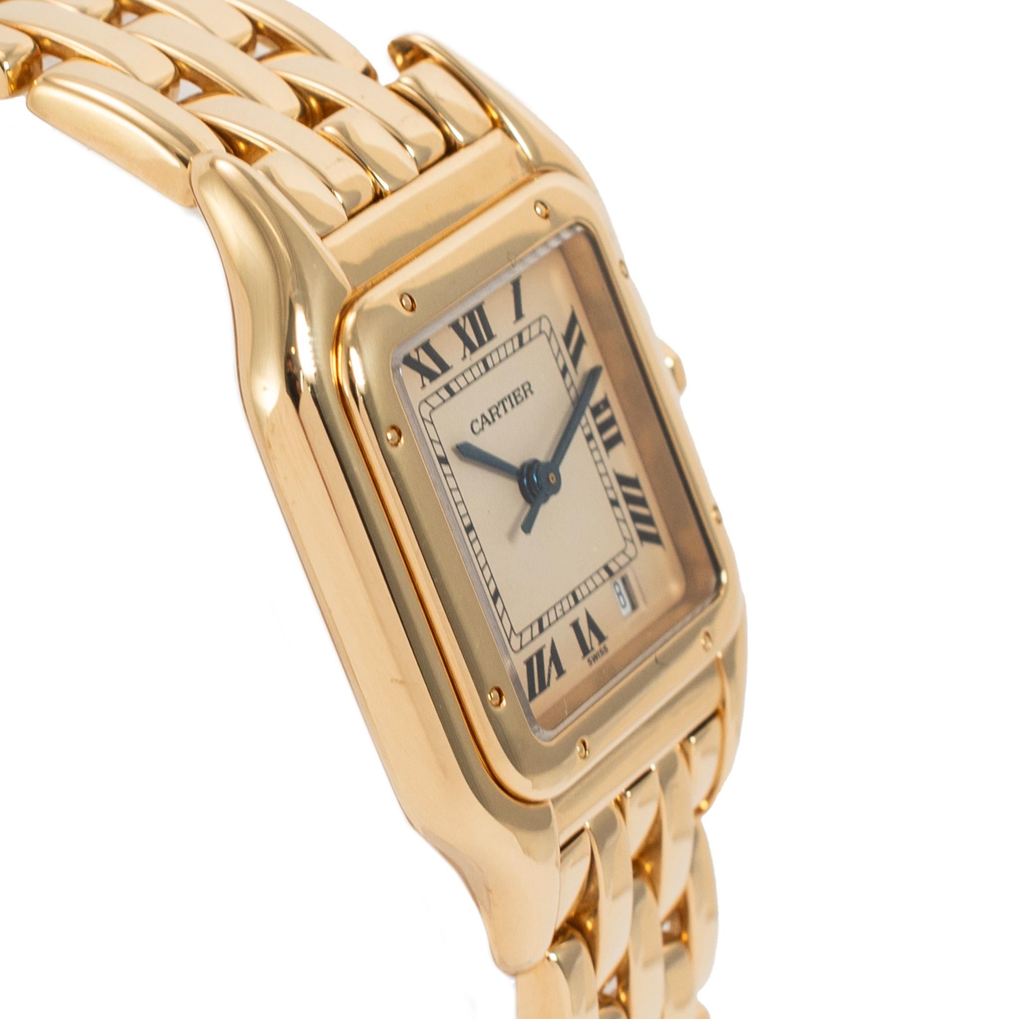 Cartier Panthere Medium Größe 27MM 8839 18K Gelbgold weiß römische Quarzuhr Damen im Angebot