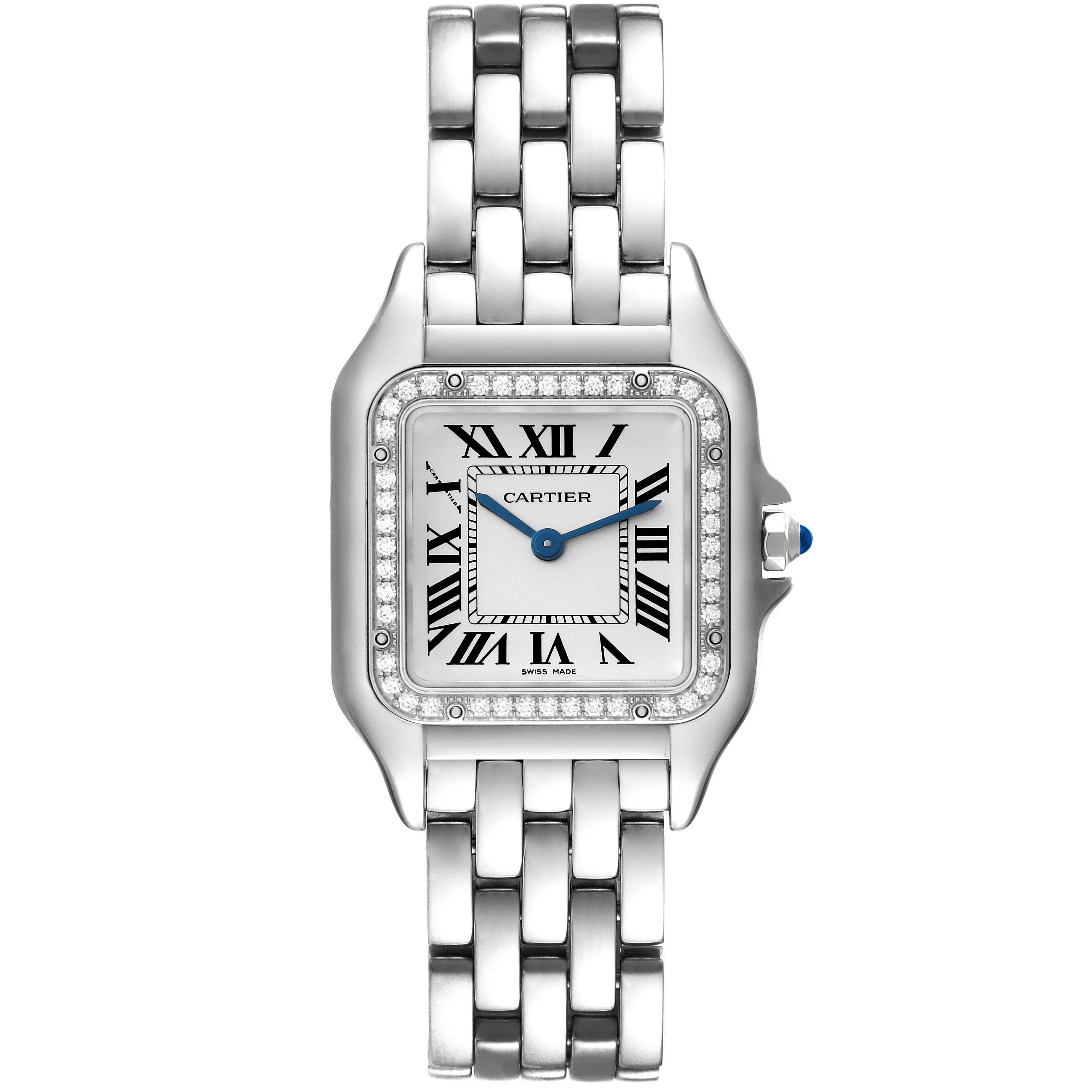 Cartier Panthere Medium Steel Diamond Bezel Ladies Watch W4PN0008 Box Card For Sale 1