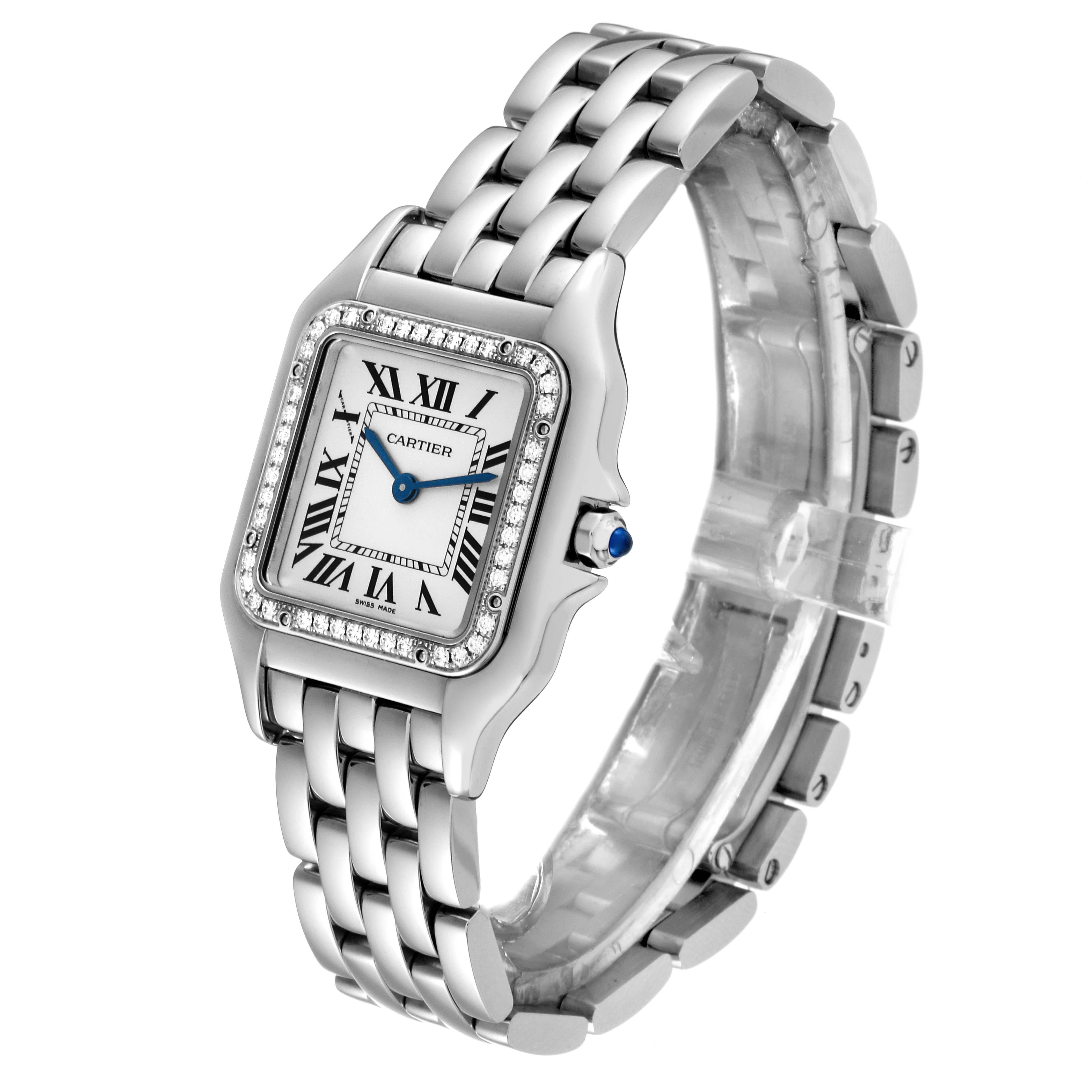 Cartier Panthere Medium Steel Diamond Bezel Ladies Watch W4PN0008 Box Card For Sale 2