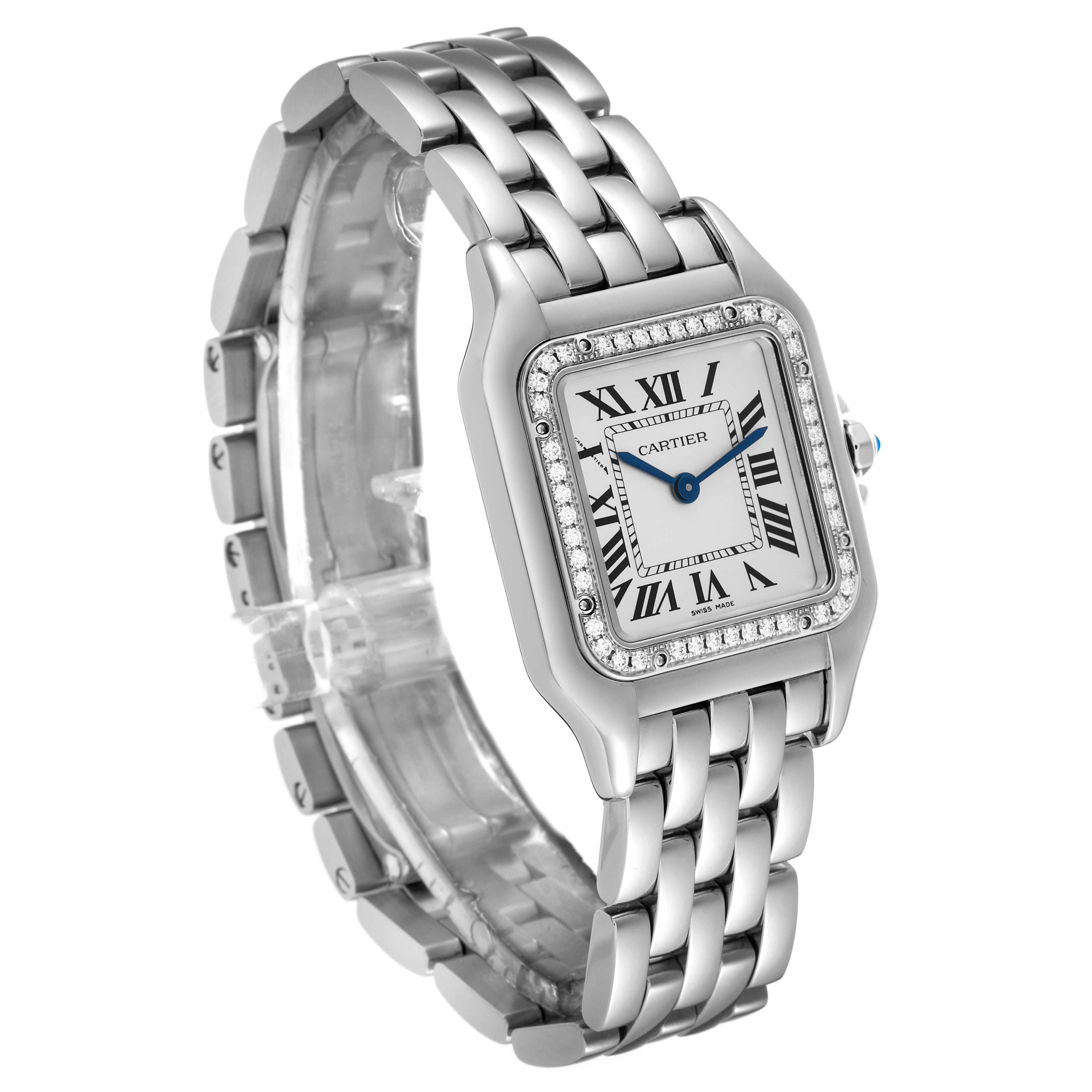 Cartier Panthere Medium Steel Diamond Bezel Ladies Watch W4PN0008 Box Card For Sale 4