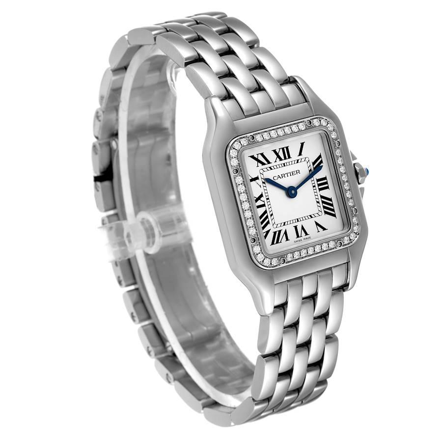 Cartier Panthere Medium Steel Diamond Bezel Ladies Watch W4PN0008 Unworn In Excellent Condition For Sale In Atlanta, GA
