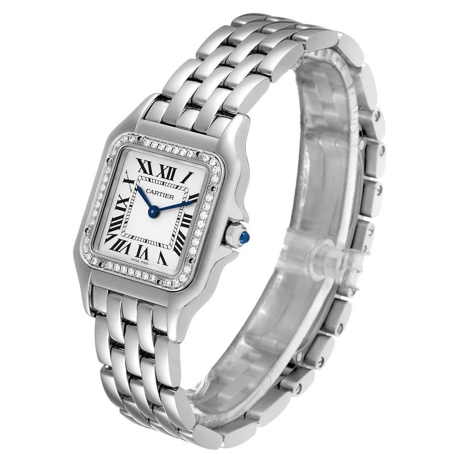Cartier Panthere Medium Steel Diamond Bezel Ladies Watch W4PN0008 Unworn In Excellent Condition In Atlanta, GA