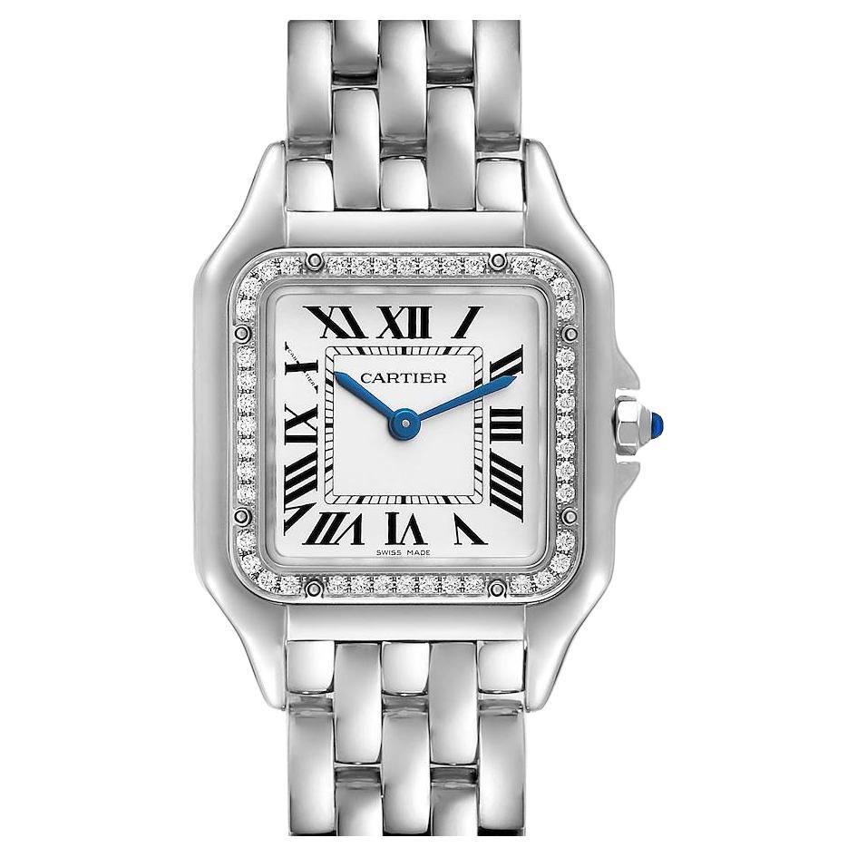 Cartier Panthere Medium Steel Diamond Bezel Ladies Watch W4PN0008 Unworn For Sale