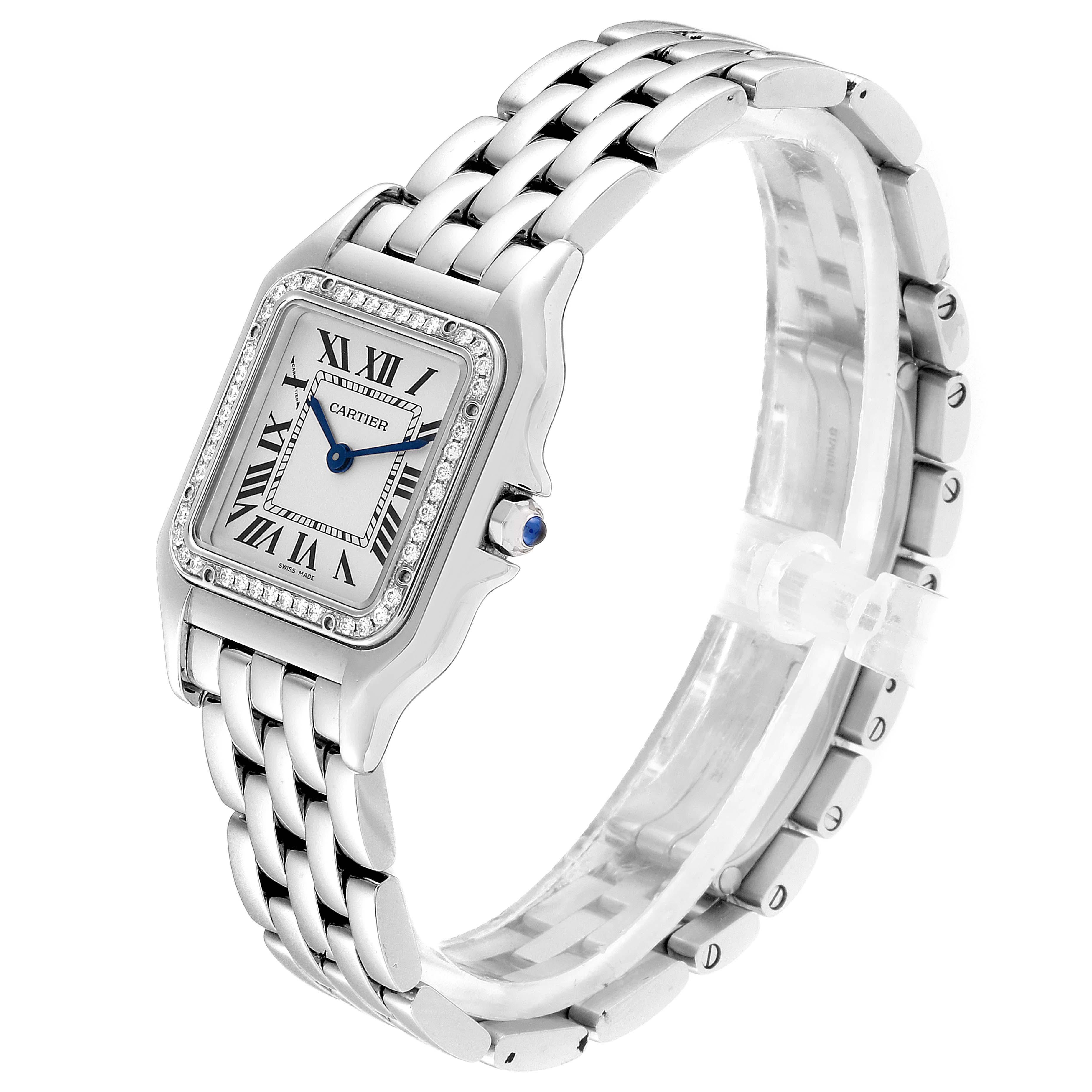 Cartier Panthere Medium Steel Diamond Ladies Watch W4PN0008 In Excellent Condition For Sale In Atlanta, GA