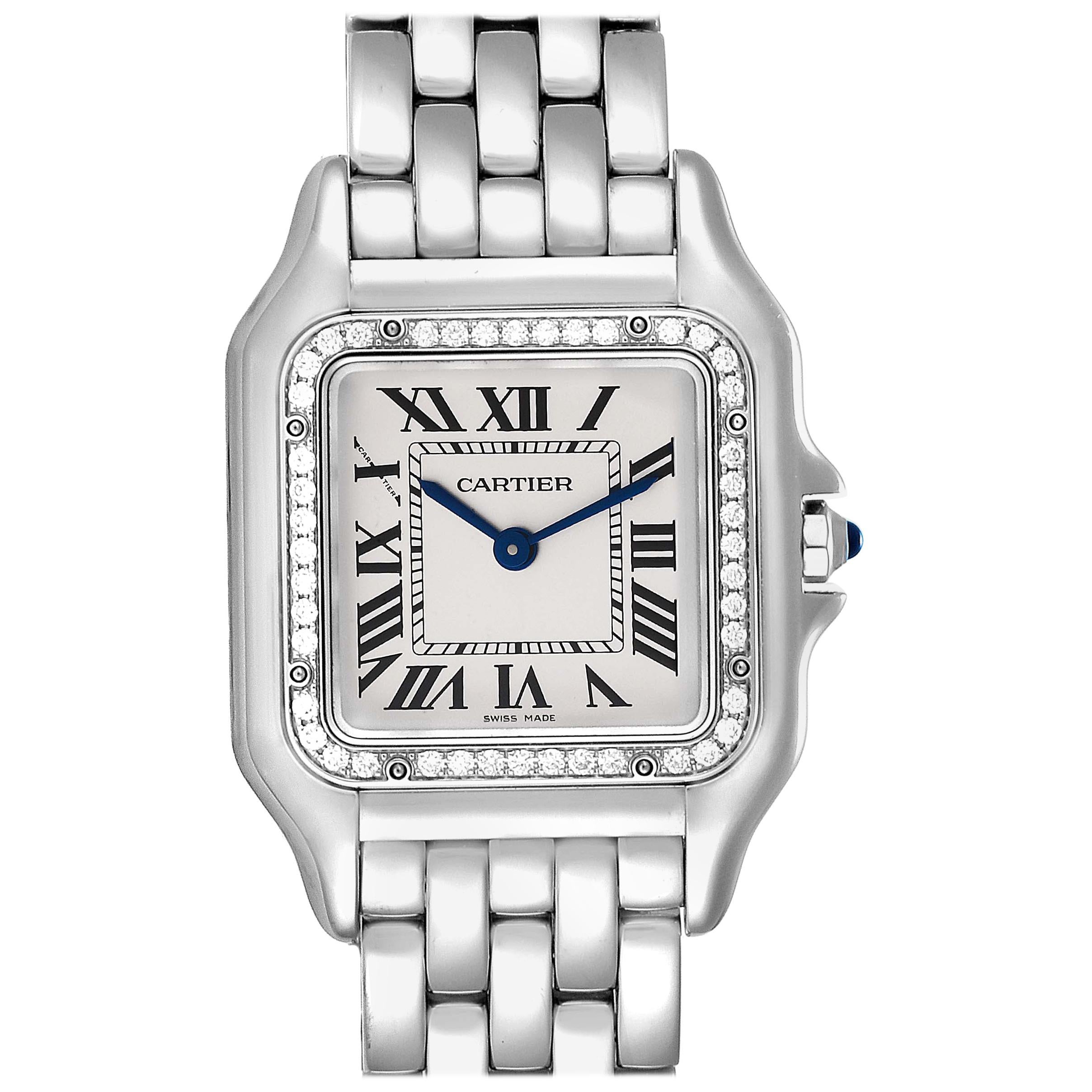 Cartier Panthere Medium Steel Diamond Ladies Watch W4PN0008 For Sale