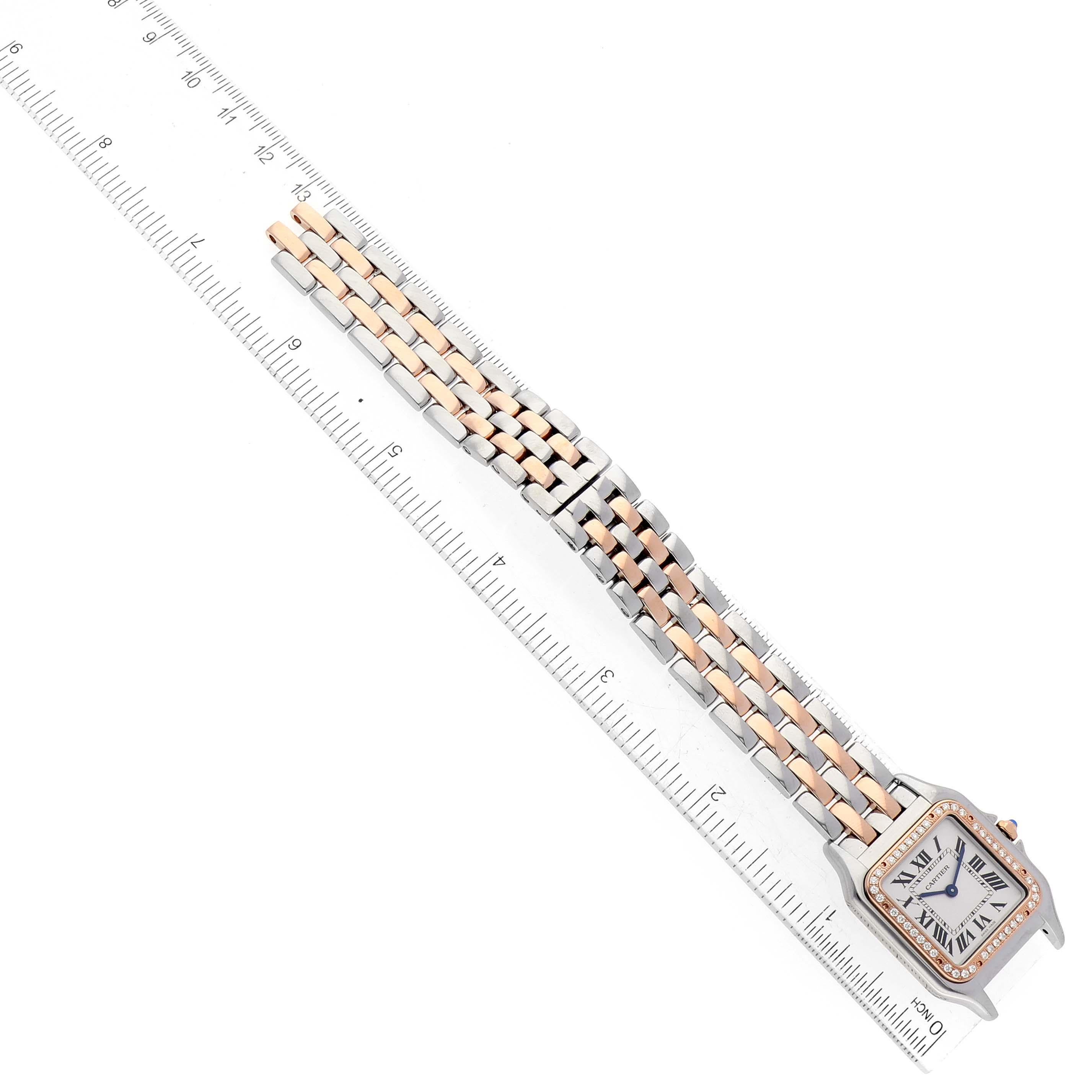 Cartier Panthere Medium Steel Rose Gold Diamond Ladies Watch W3PN0007 Box Card For Sale 6