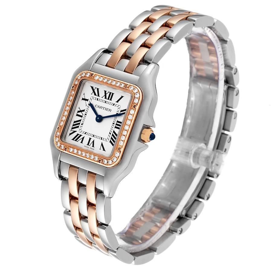 Cartier Panthere Medium Steel Rose Gold Diamond Ladies Watch W3PN0007 Box Card In Excellent Condition In Atlanta, GA