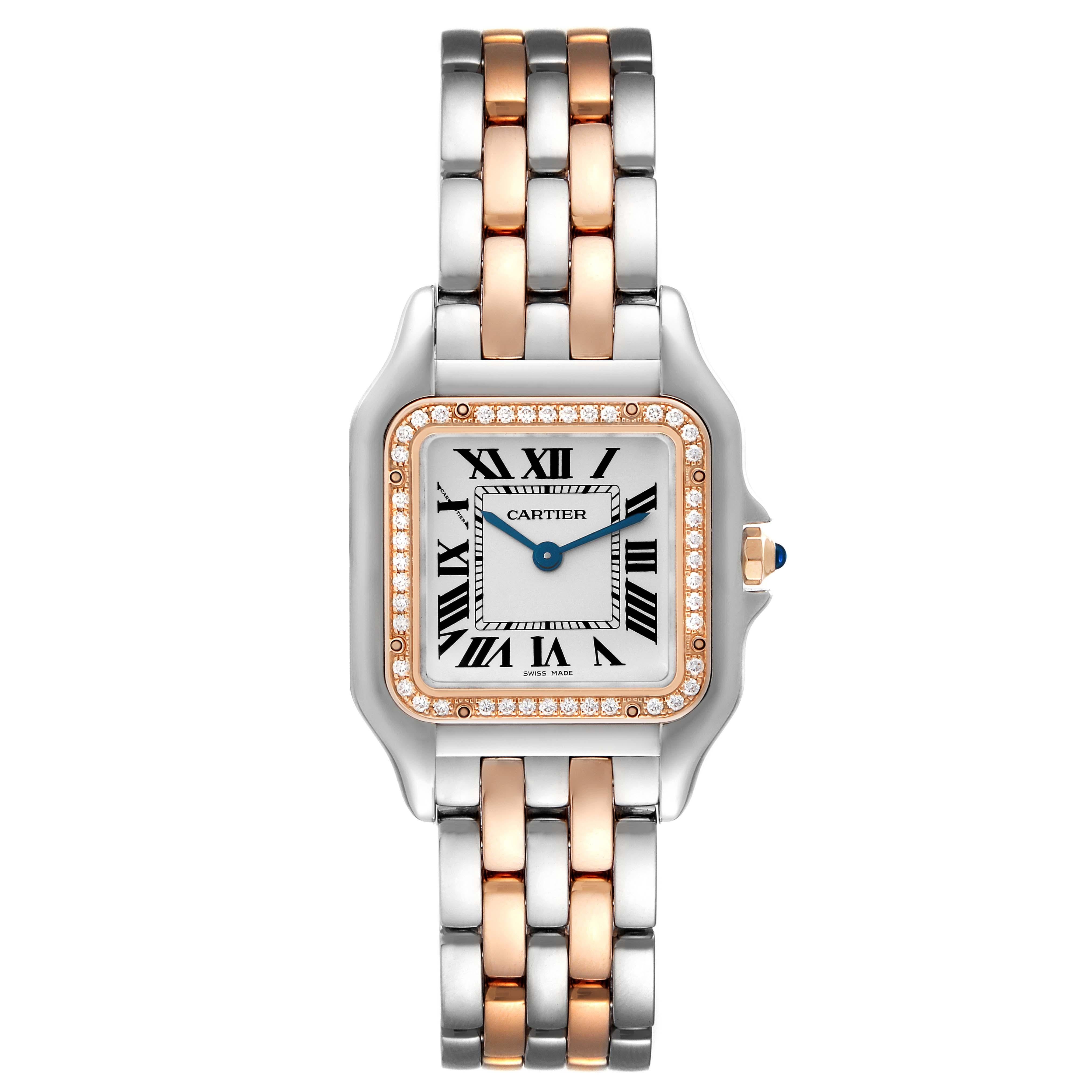 Cartier Panthere Medium Steel Rose Gold Diamond Ladies Watch W3PN0007 Box Card For Sale 2