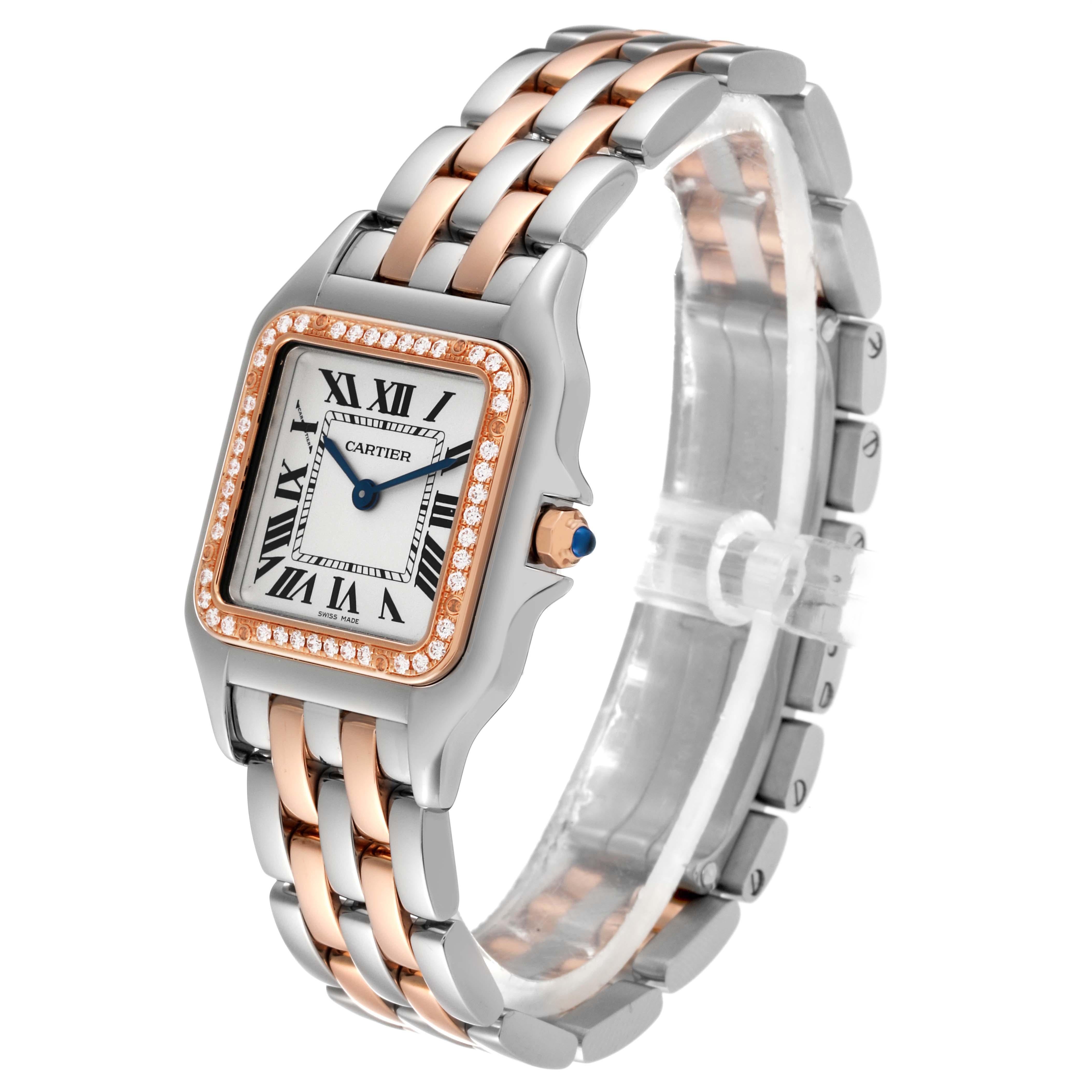 Cartier Panthere Medium Steel Rose Gold Diamond Ladies Watch W3PN0007 Box Card For Sale 5