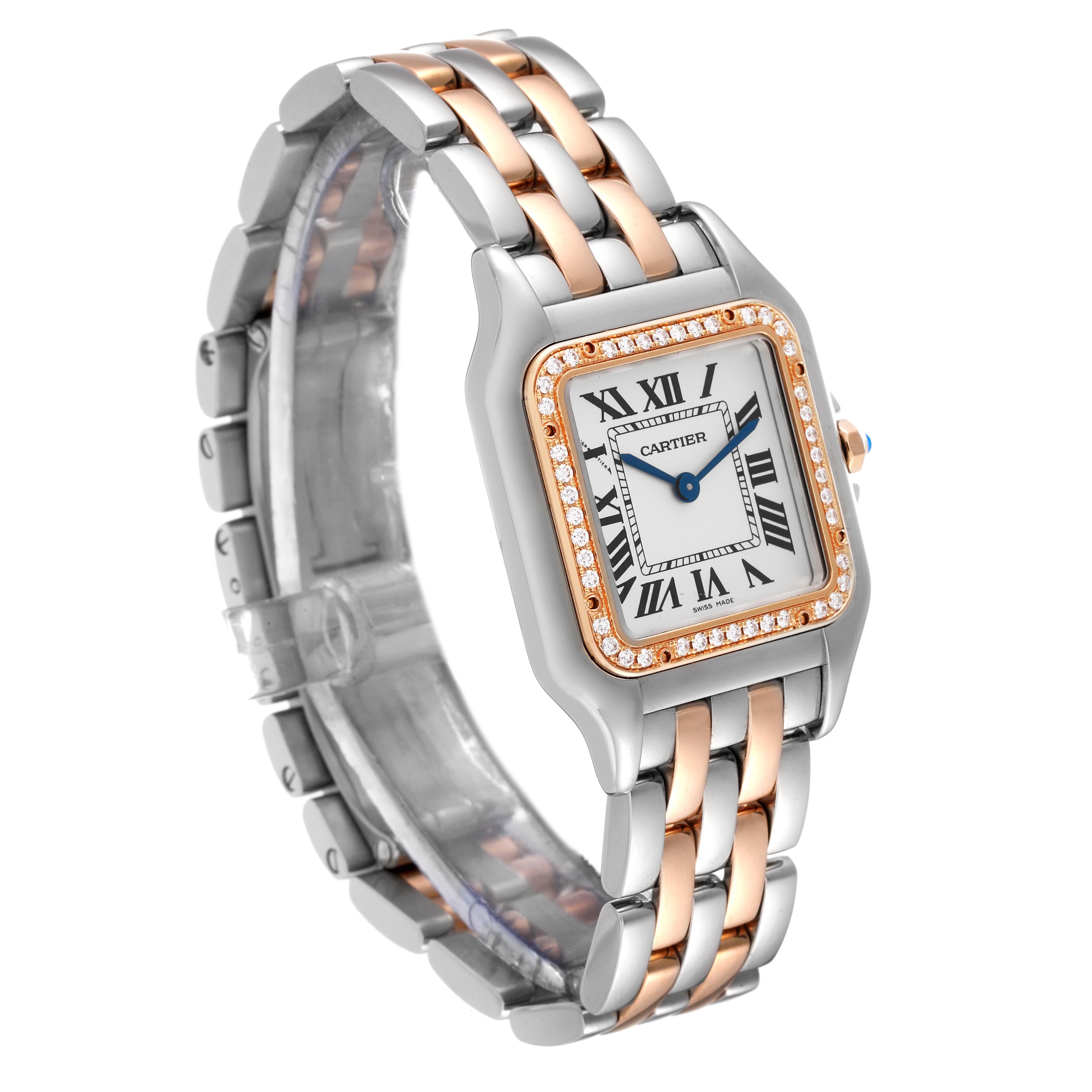 Cartier Panthere Medium Steel Rose Gold Diamond Ladies Watch W3PN0007 In Excellent Condition For Sale In Atlanta, GA