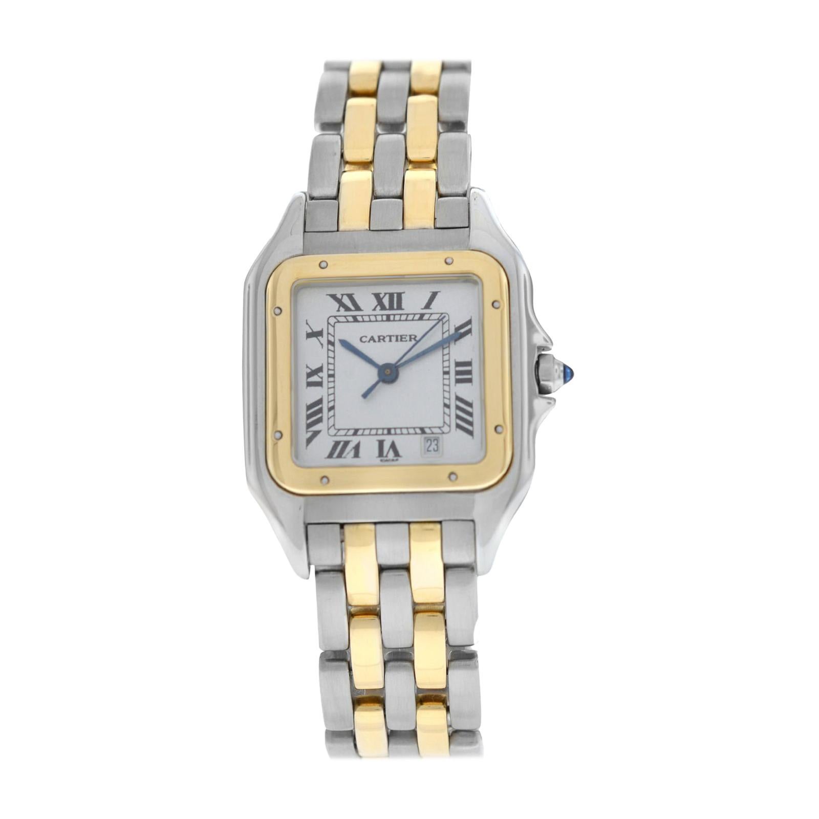 Cartier Panthere Midsize 18 Karat Yellow Gold Two-Row Date Quartz Watch For Sale