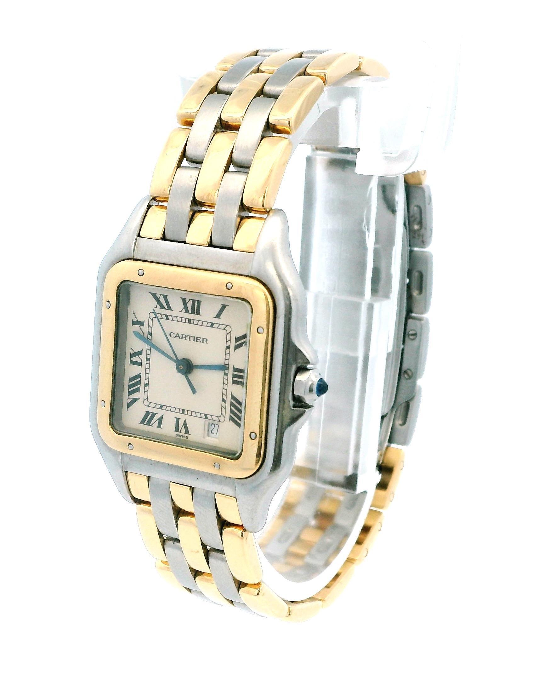 Este elegante reloj muestra una combinación de acero inoxidable y oro amarillo de 18 quilates, que lo convierte en un accesorio sofisticado. La caja de acero inoxidable de 27 mm se complementa con un bisel liso de oro amarillo de 18 quilates, que le