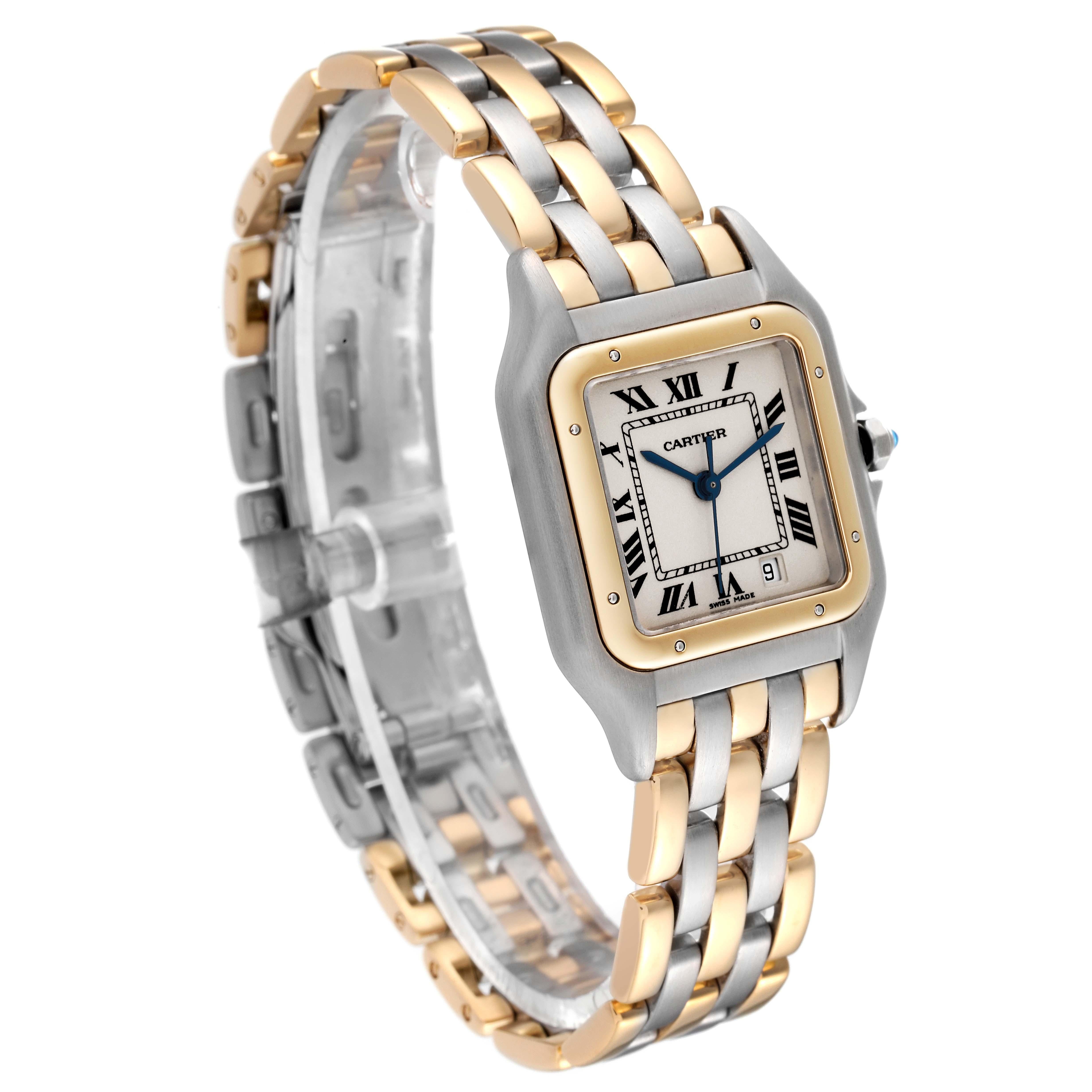 Cartier Panthere Midsize Steel Yellow Gold Three Row Ladies Watch  In Good Condition In Atlanta, GA