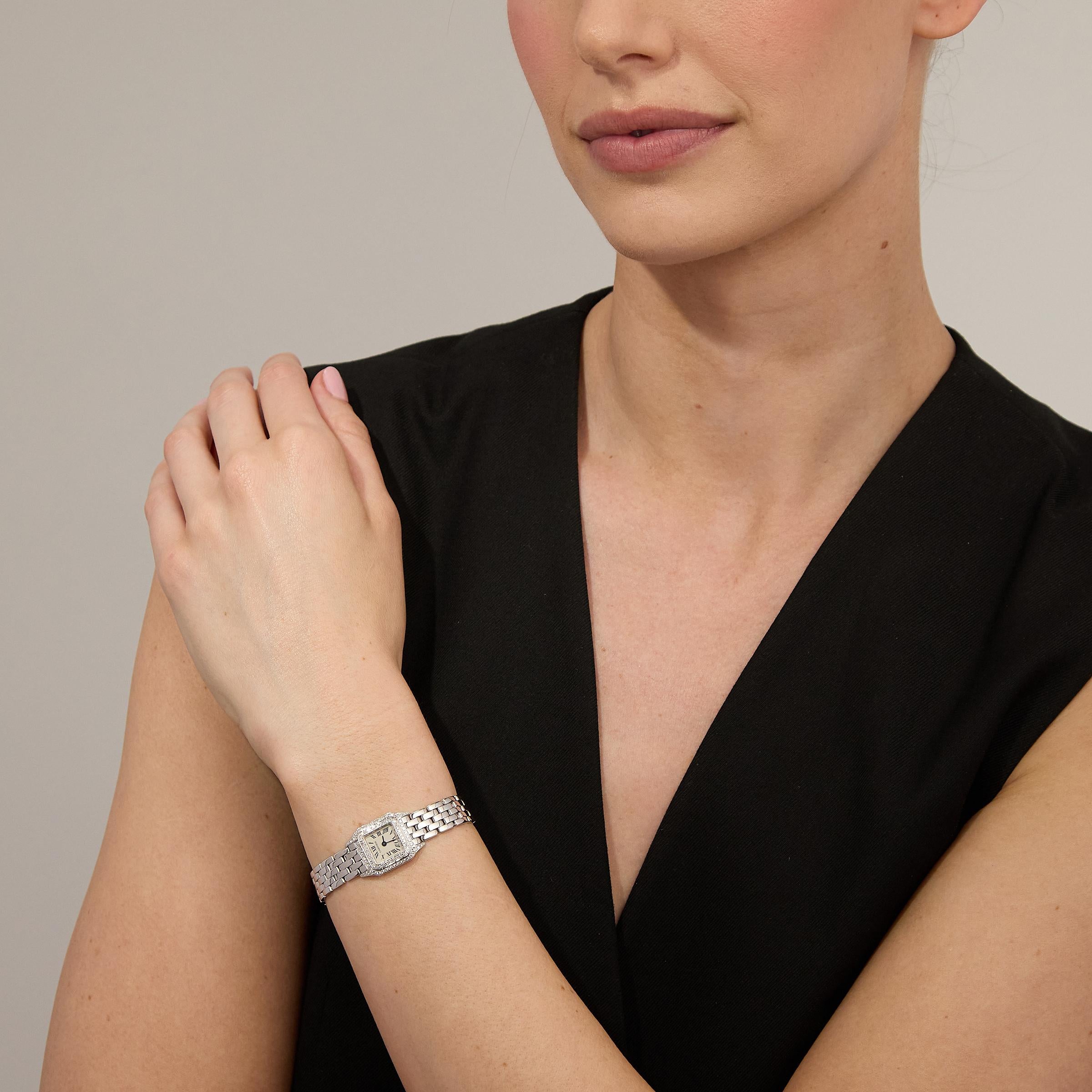 Cartier Panthere Mini Diamond 18K White Gold Watch with Certificate and Box in vendita 5