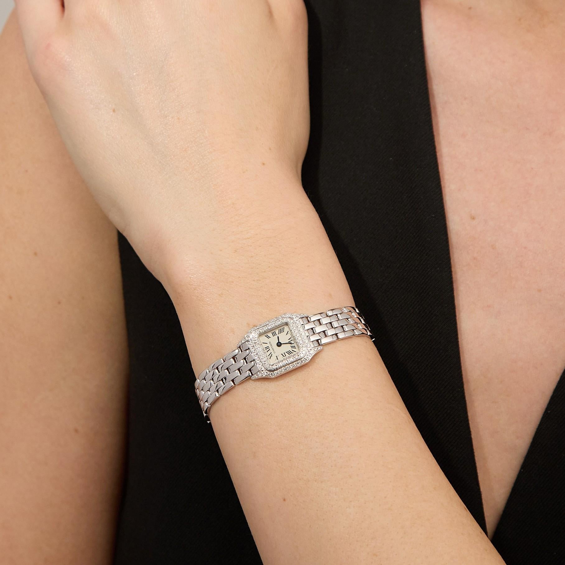 Cartier Panthere Mini Diamond 18K White Gold Watch with Certificate and Box In condizioni ottime in vendita a Dallas, TX