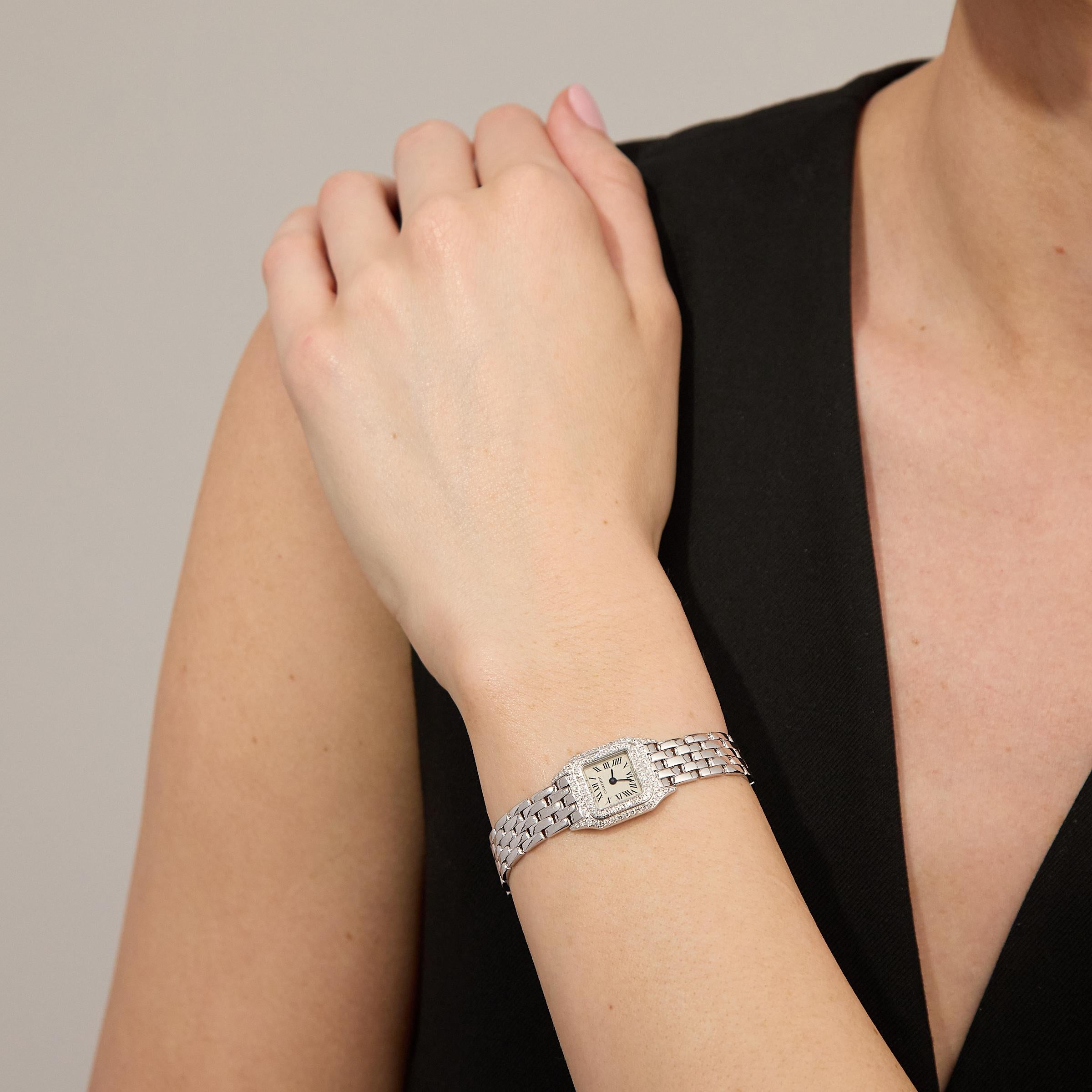 Cartier Panthere Mini Diamond 18K White Gold Watch with Certificate and Box in vendita 1