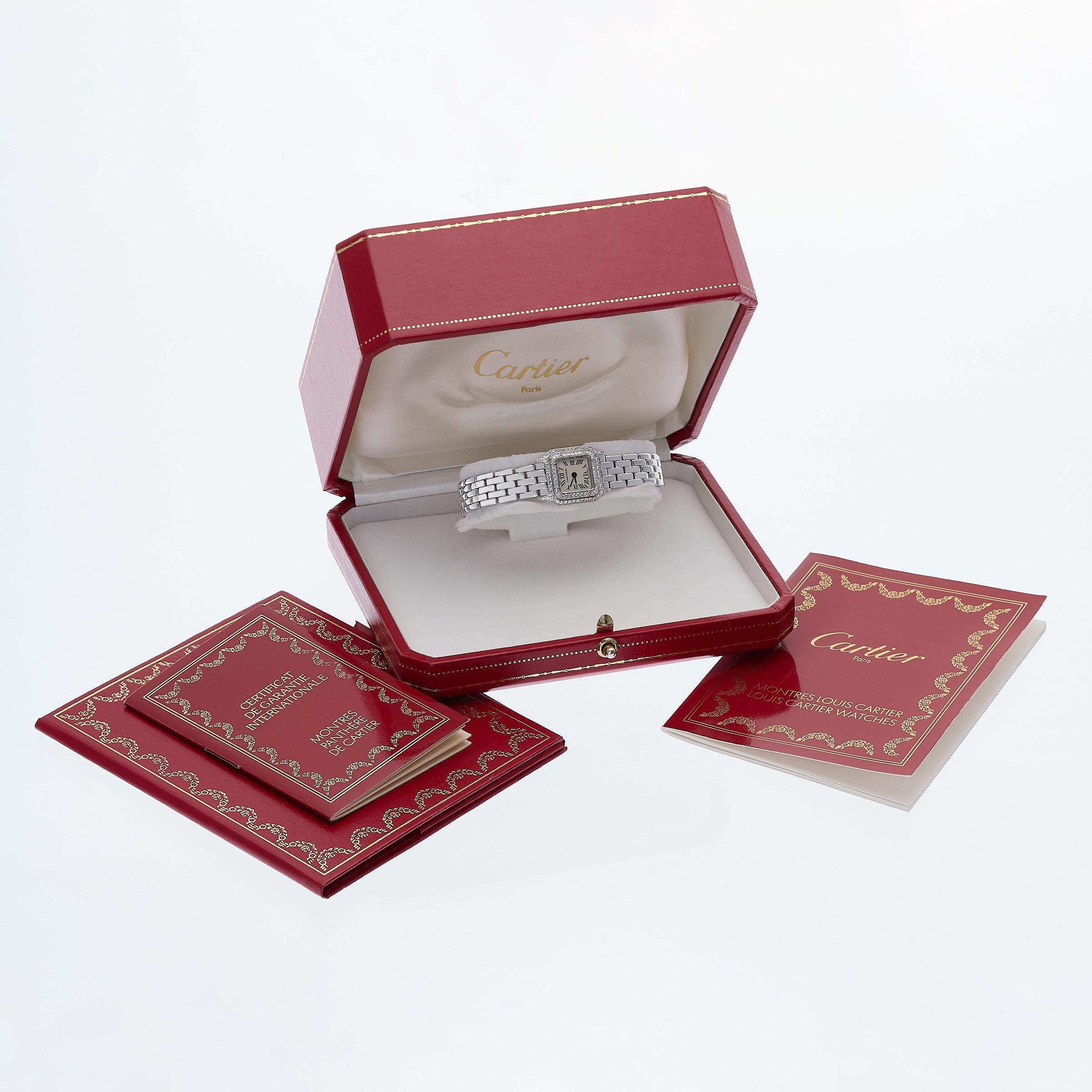 Cartier Panthere Mini Diamond 18K White Gold Watch with Certificate and Box in vendita 3