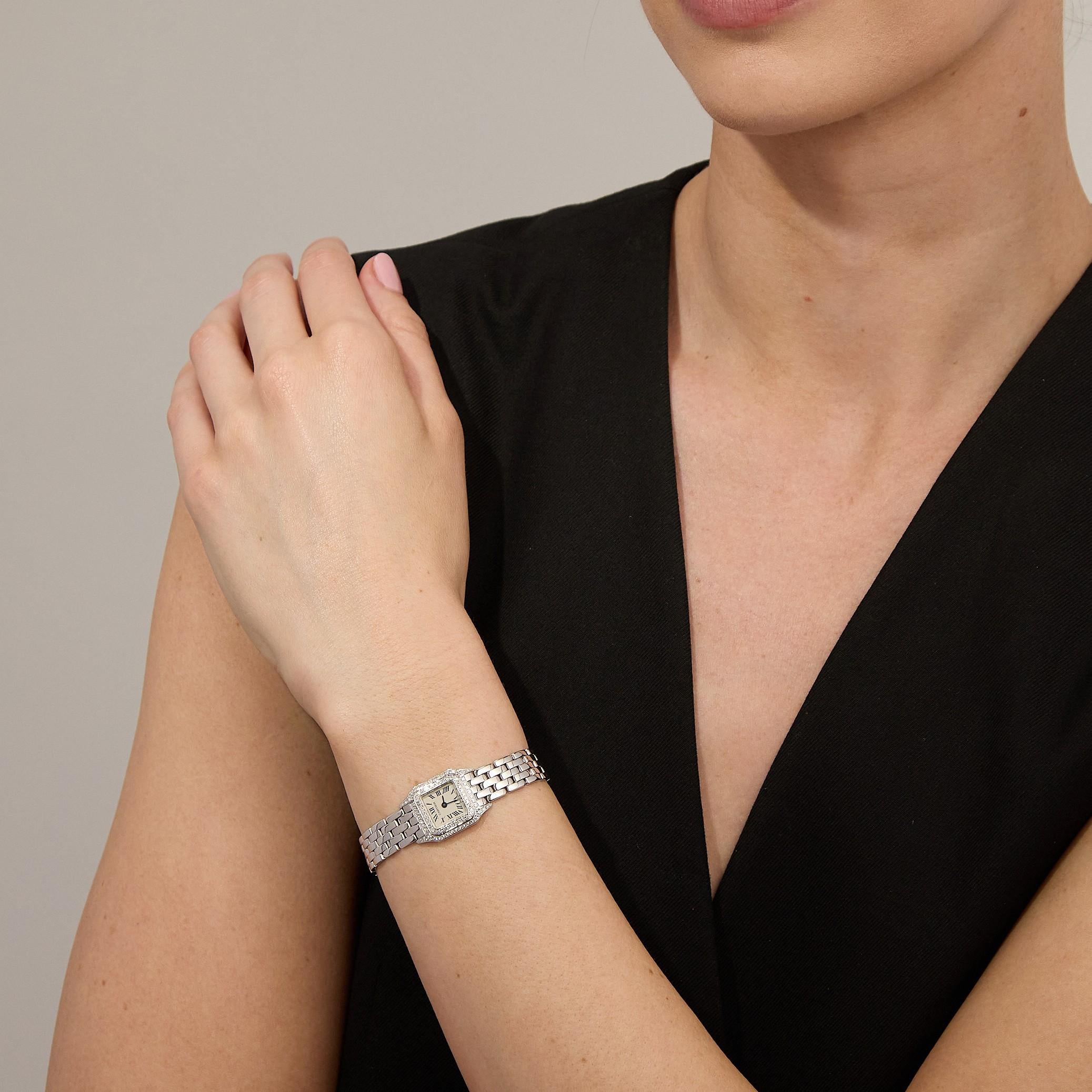 Cartier Panthere Mini Diamond 18K White Gold Watch with Certificate and Box in vendita 4