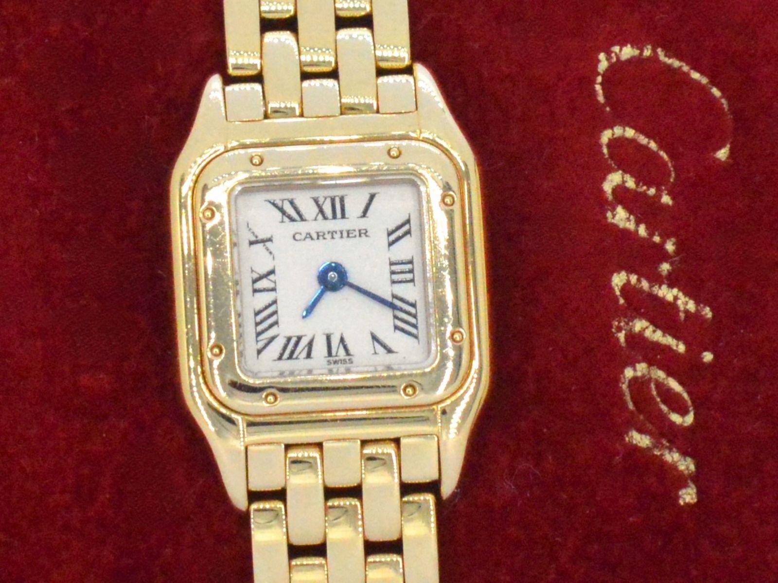 Brand: Cartier
 Model: Panther mini
 Year: est. 2009
 Type number: 358412MG
 Dial: cream white with Roman numerals

Jewel: Watch
 Type: quartz
 Weight: 45.1 grams
 Dimensions: 25x19mm
 Length: 17 cm
 Hallmark: 18K gold 750
 Condition: Excellent
