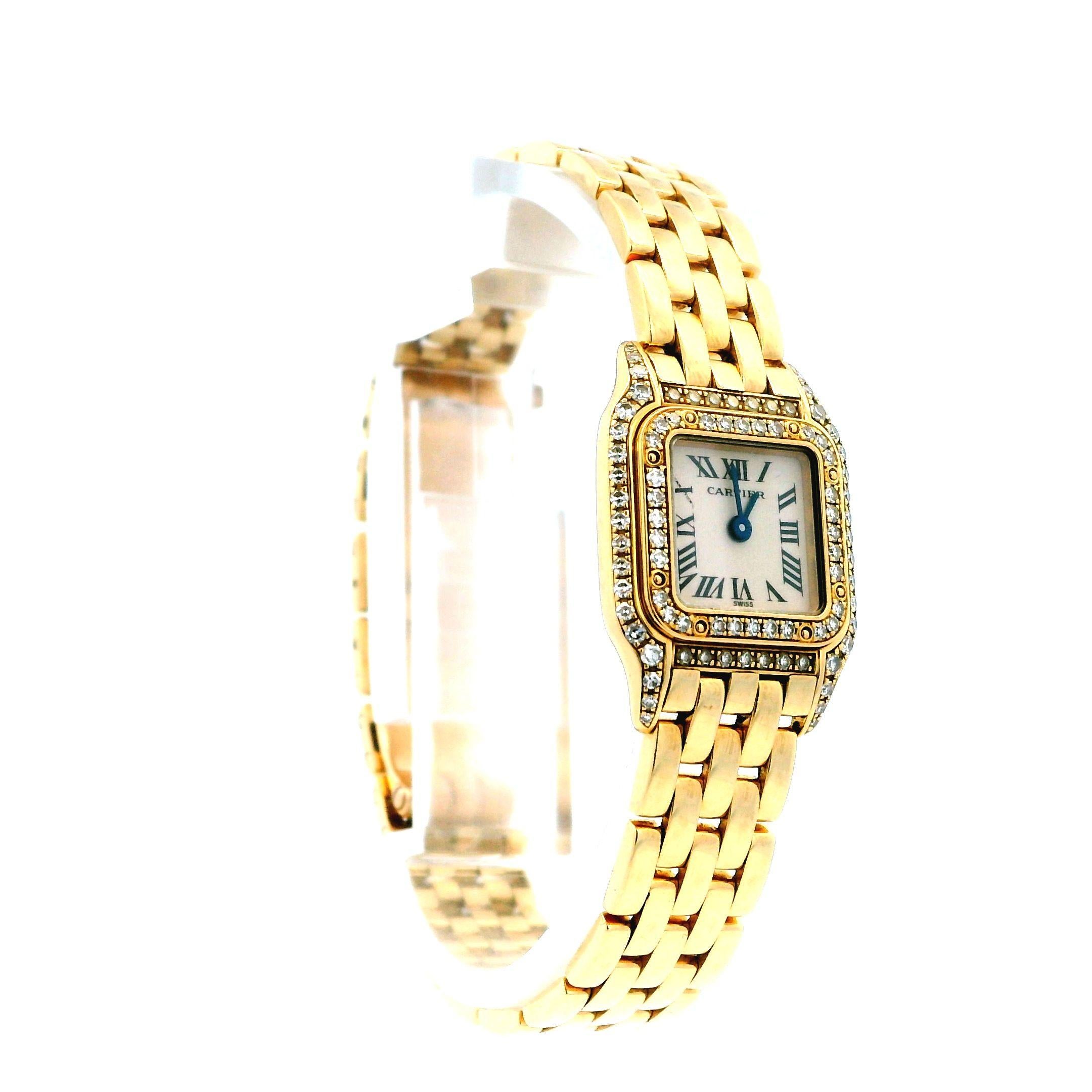 Cartier Panthere Mini WF3141B9 18K Yellow gold Diamond Ladies Watch In Excellent Condition For Sale In Great Neck Plaza, NY