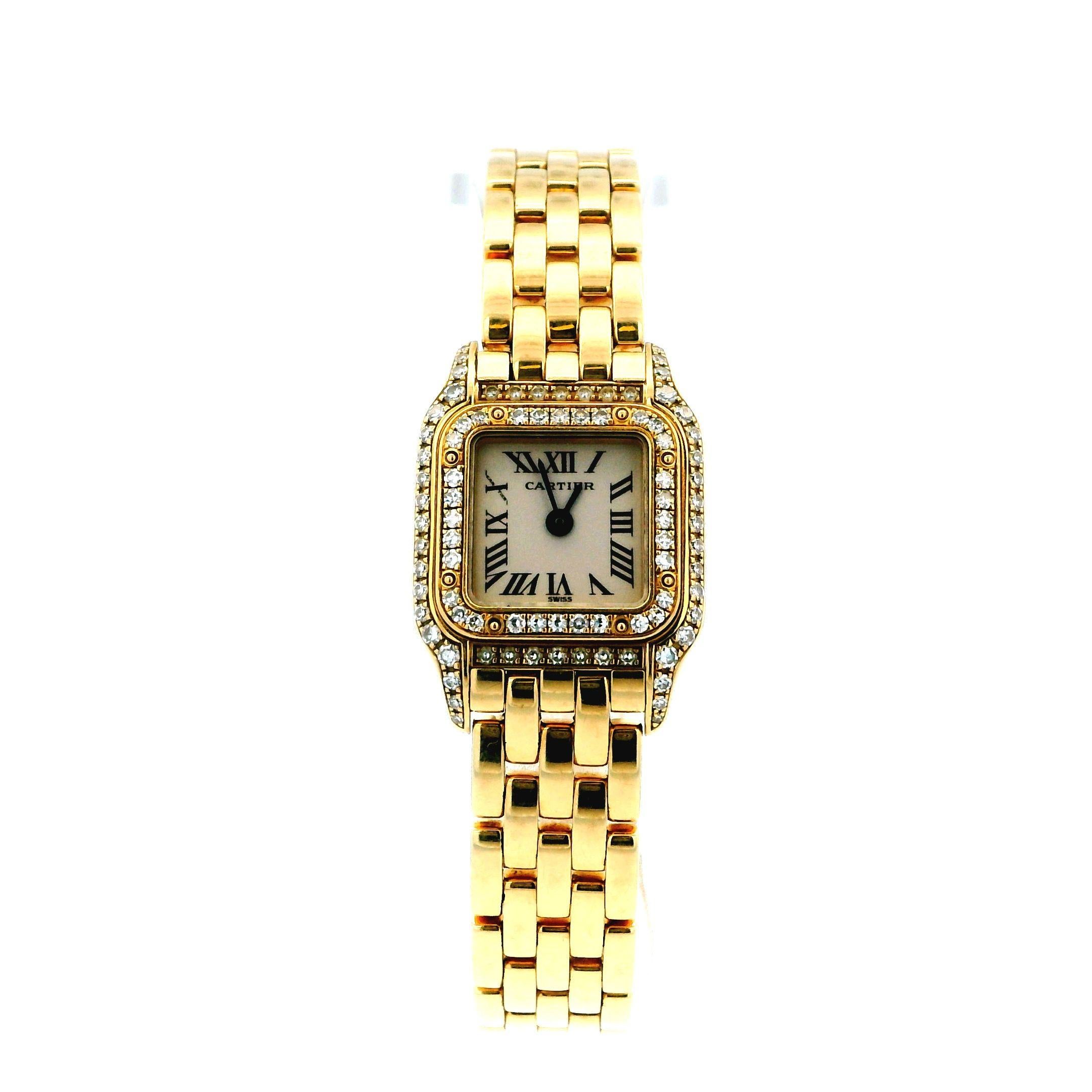 Women's or Men's Cartier Panthere Mini WF3141B9 18K Yellow gold Diamond Ladies Watch For Sale