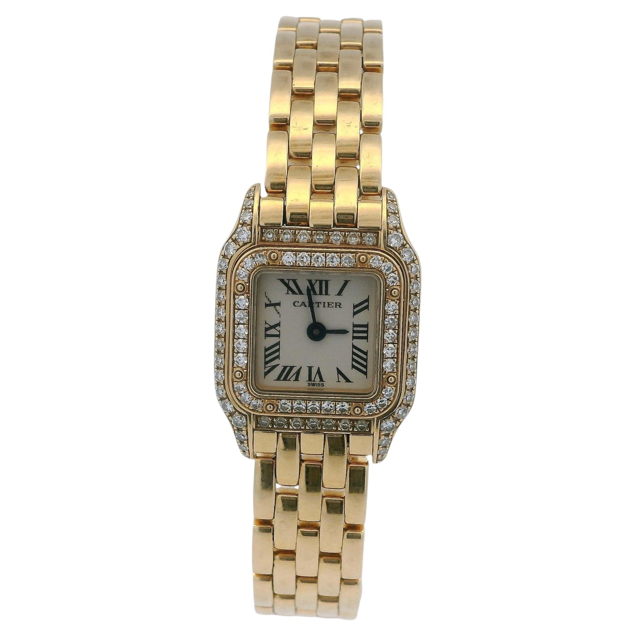 Cartier Panthere Mini WF3141B9 18K Yellow gold Diamond Ladies Watch For Sale