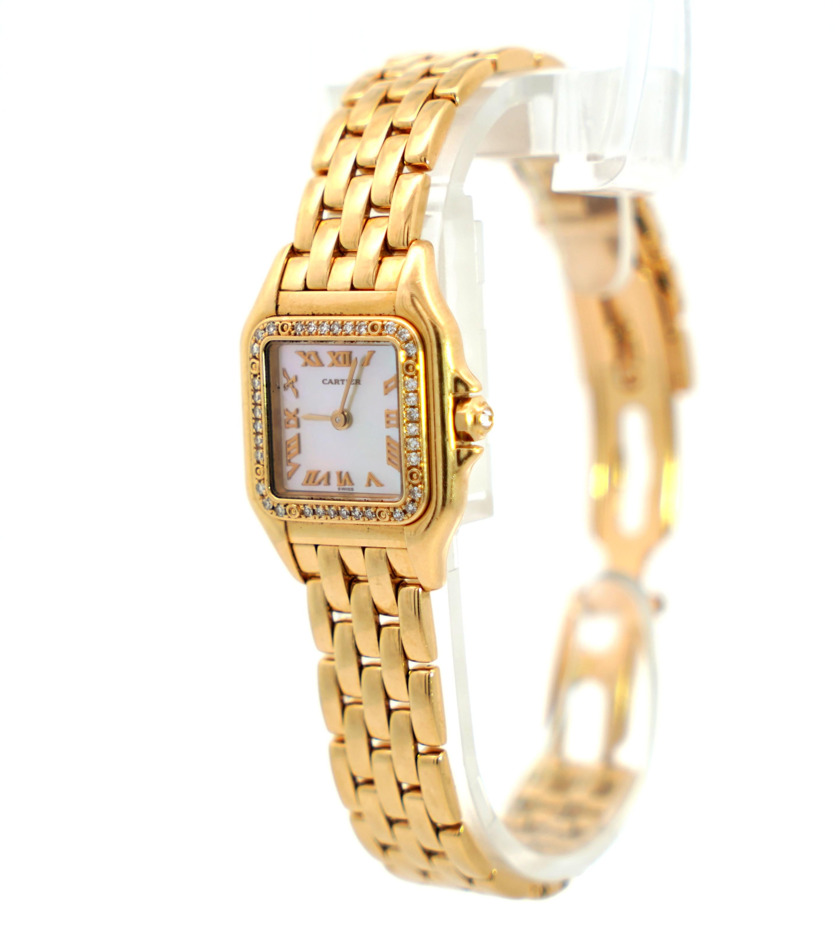 Cartier Panthere MOP 22mm Factory Diamond Bezel Watch in 18K Yellow Gold In Excellent Condition In Miami, FL