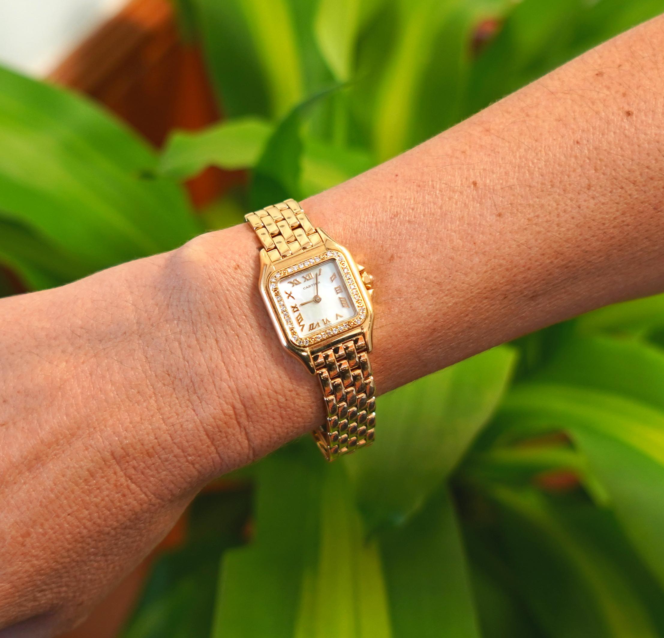 Cartier Panthere MOP 22mm Factory Diamond Bezel Watch in 18K Yellow Gold 1