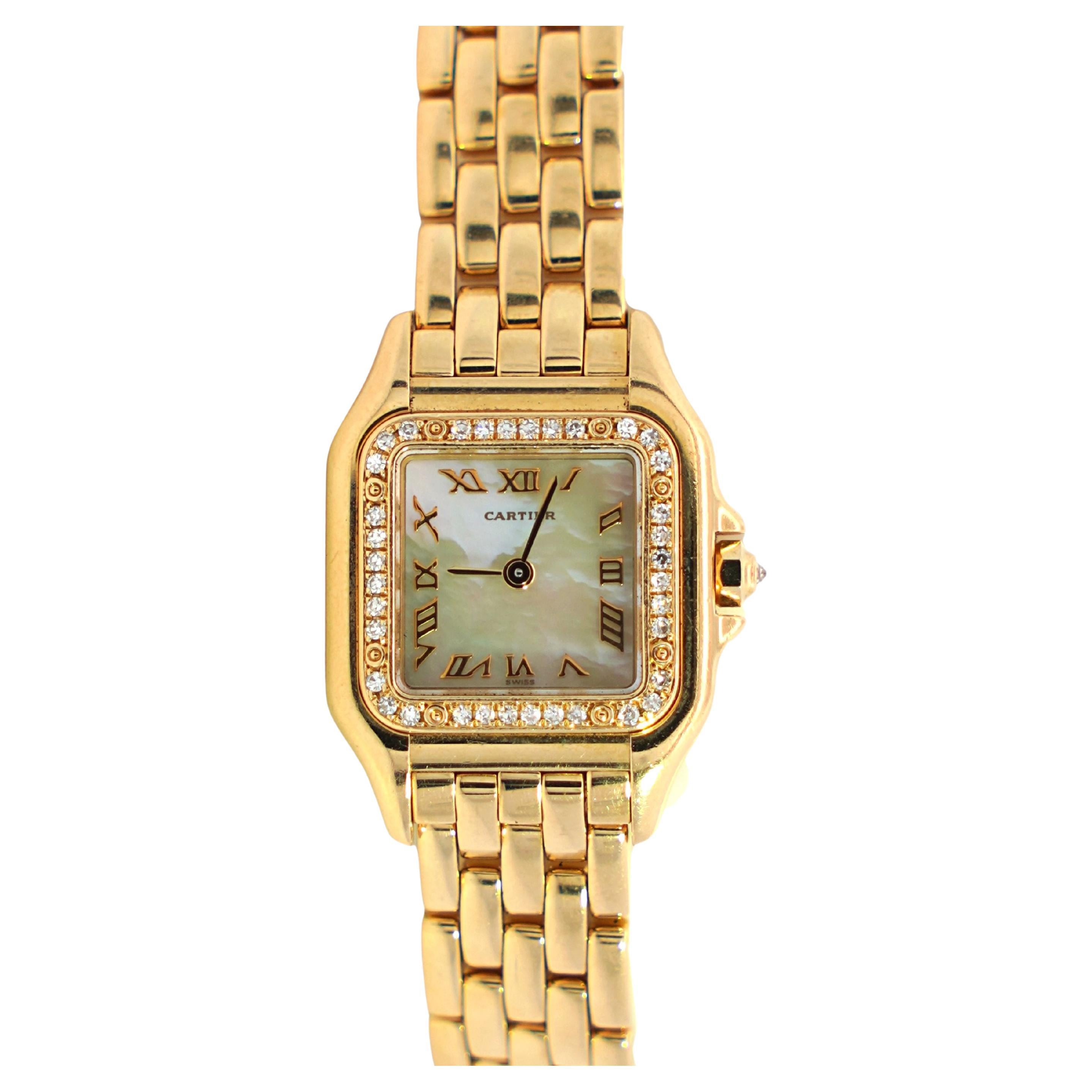 Cartier Panthere MOP 22mm Factory Diamond Bezel Watch in 18K Yellow Gold