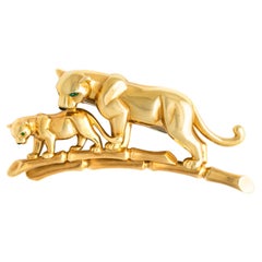 Cartier Panthere "Mother and Her Cub" 18k Yellow Gold Brooch