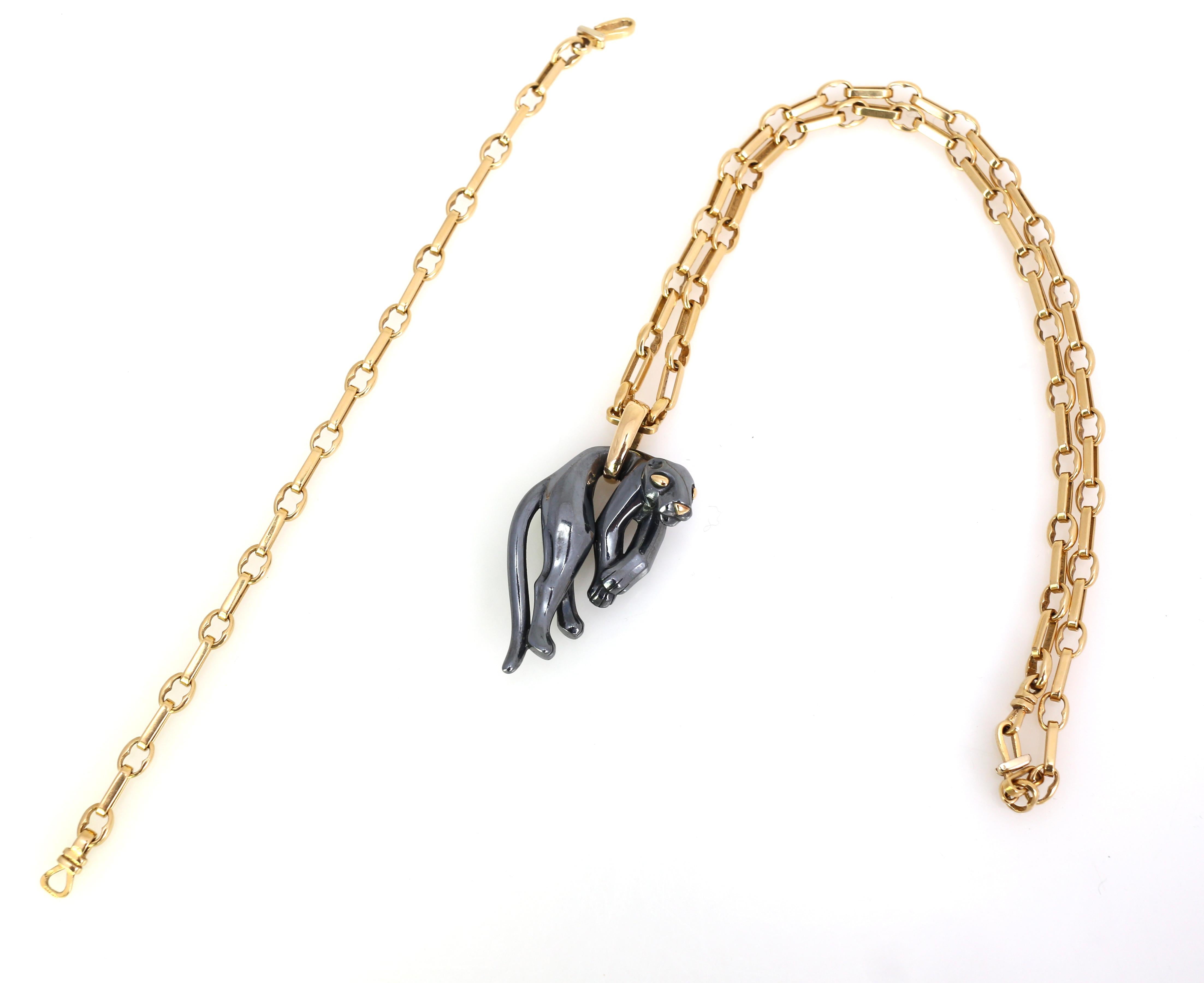 Cartier Panthère Necklace Pendant 18 Karat Yellow Gold Chain, 1990 2