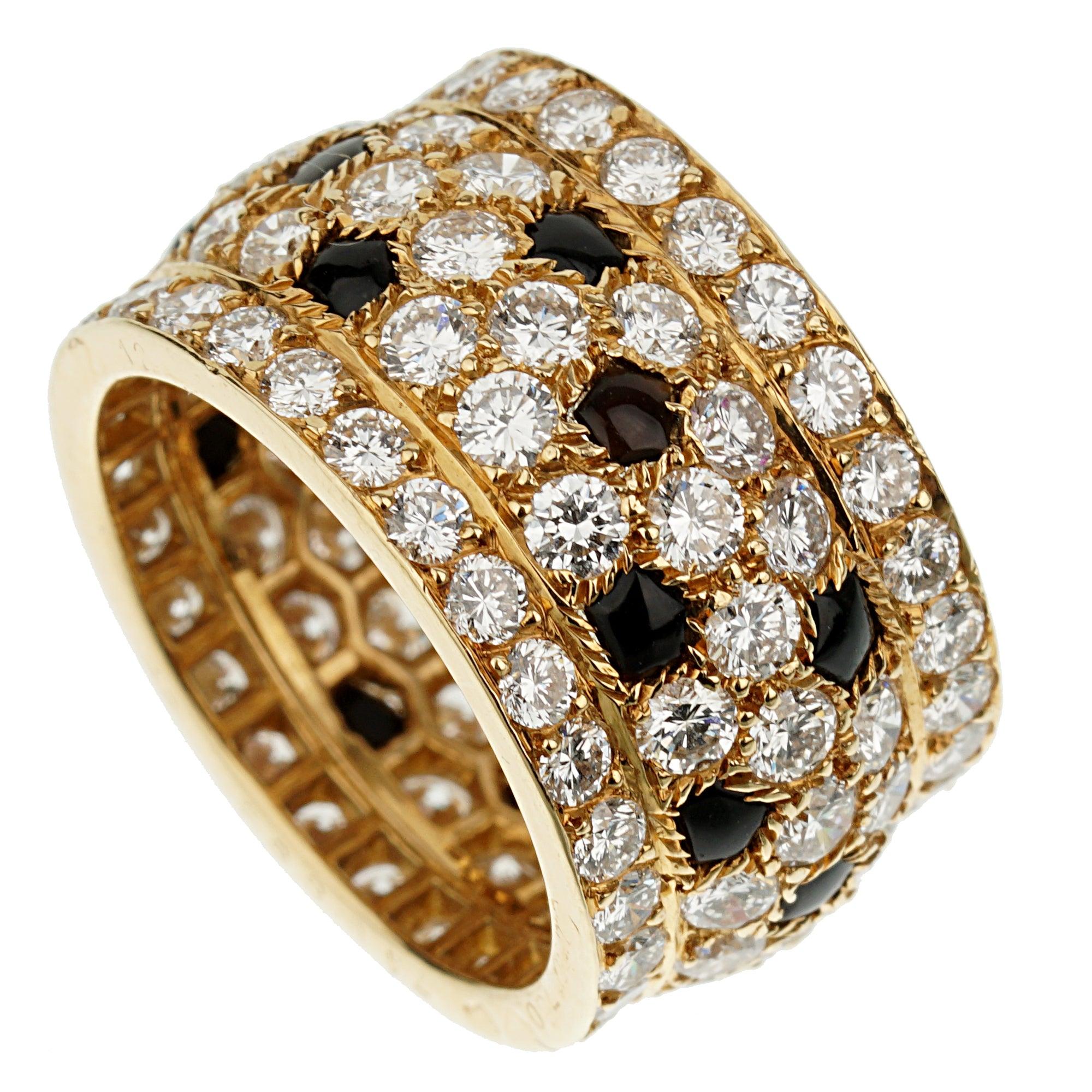 Taille ronde Cartier Bague Panthère Nigéria Diamant Onyx Or Jaune 18k Sz 6 1/4 en vente