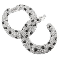 Retro Cartier Panthere Onyx Diamond Platinum Hoop Earrings