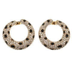 Cartier Panthere Onyx Diamond Yellow Gold Vintage Hoop Earrings