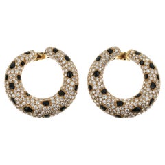 Orecchini a cerchio vintage Cartier Panthere Onyx Diamond in oro giallo